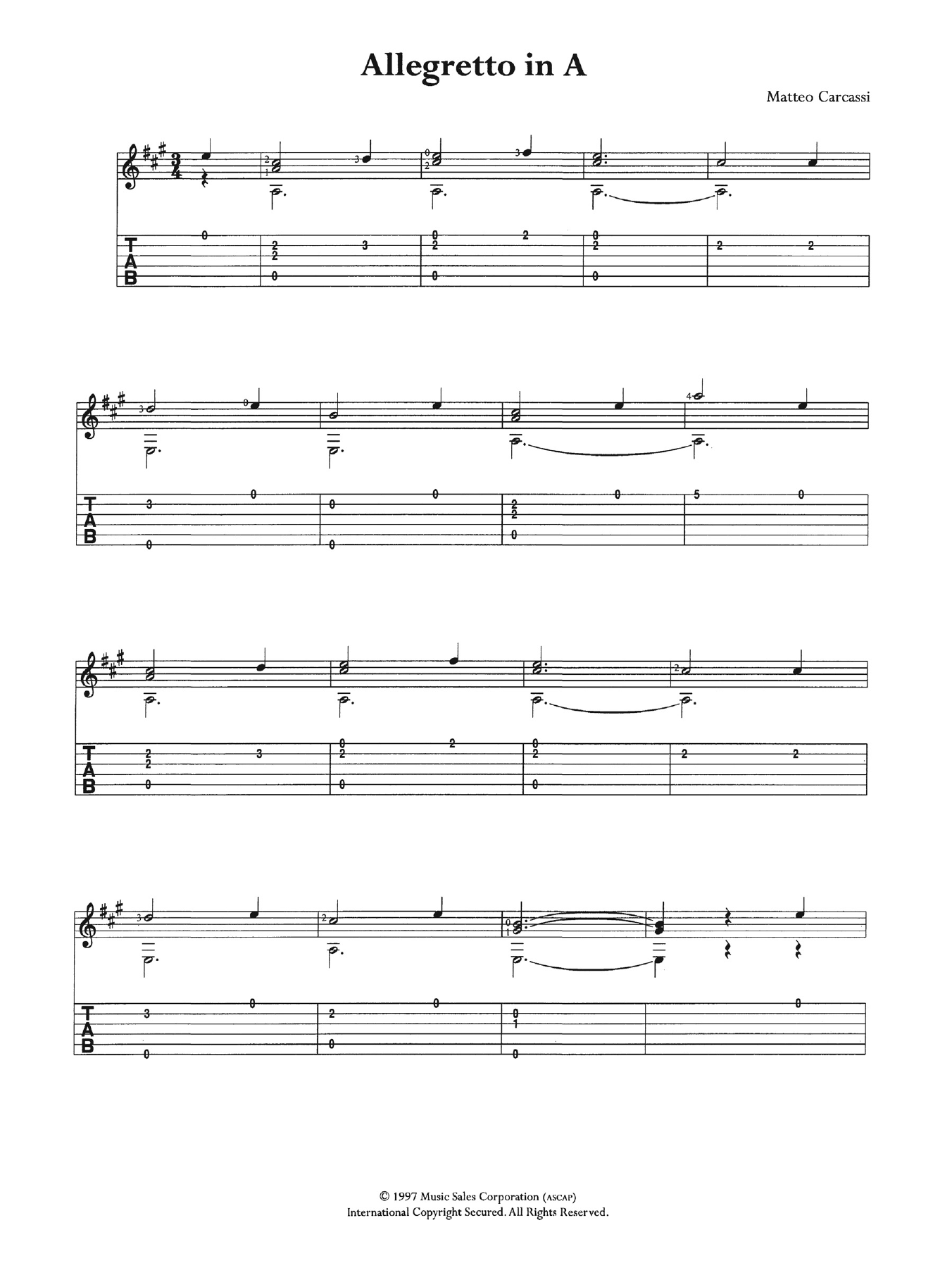 Download Matteo Carcassi Allegretto In A Sheet Music and learn how to play Guitar Tab PDF digital score in minutes