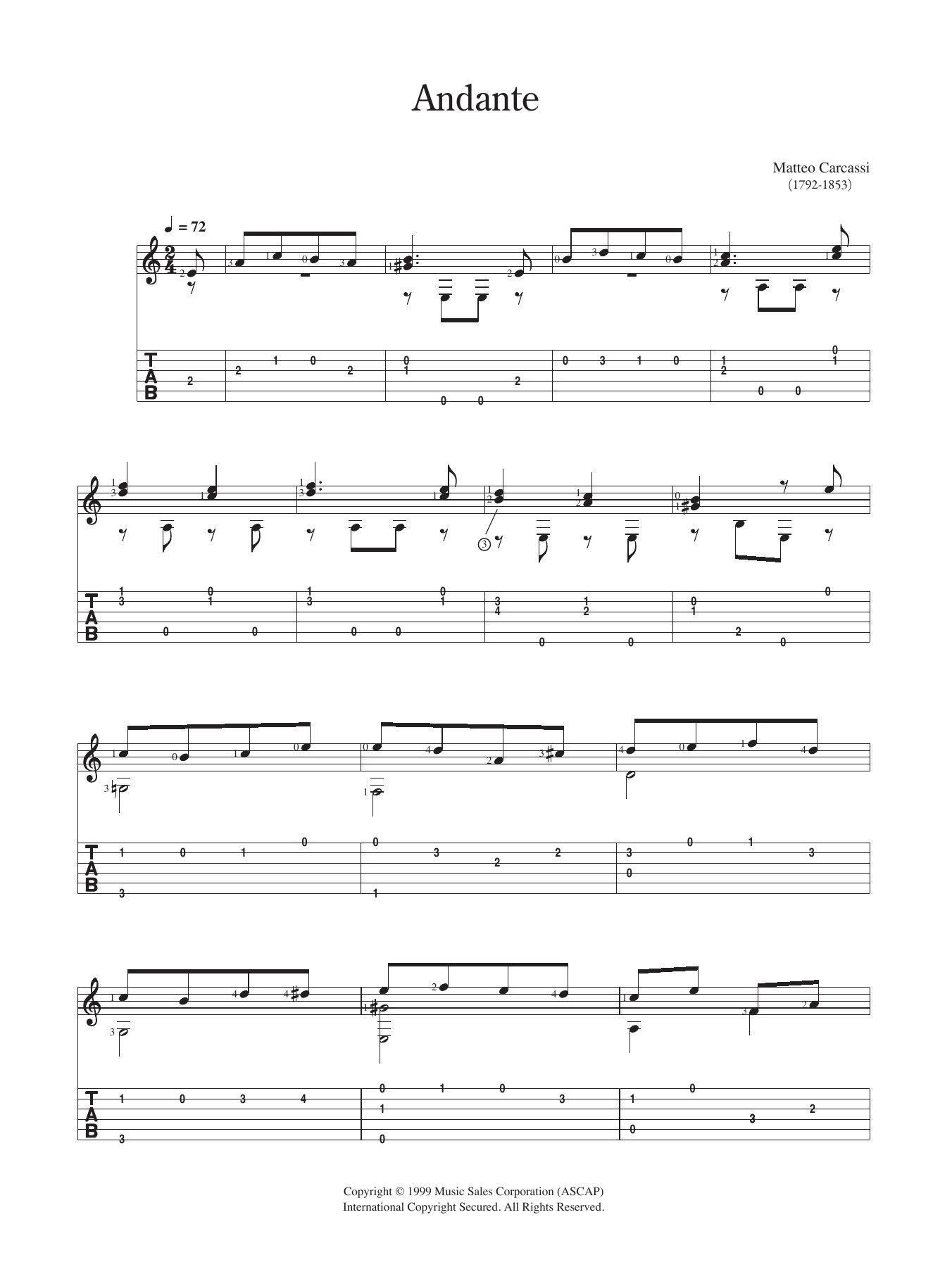 Download Matteo Carcassi Andante Sheet Music and learn how to play Guitar PDF digital score in minutes