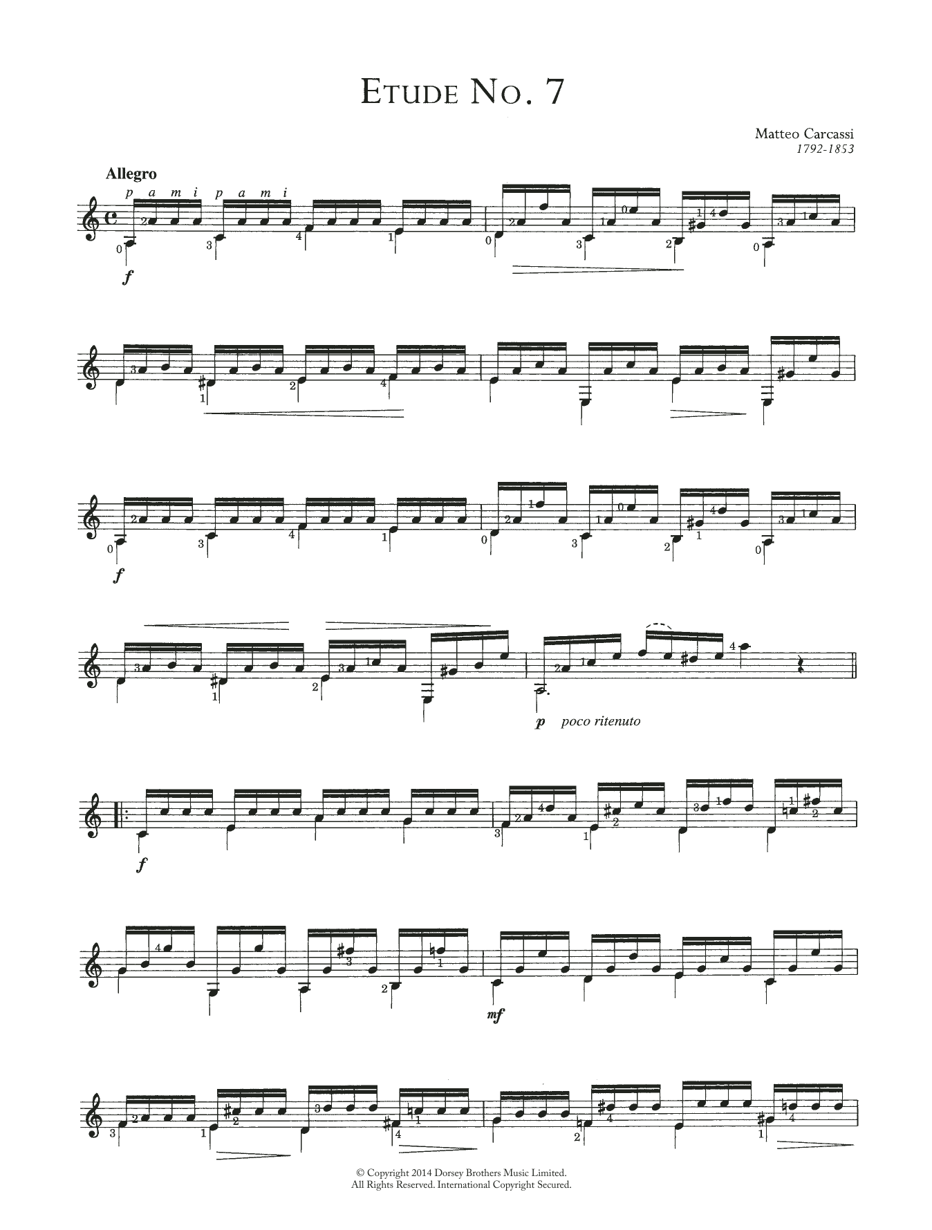 Download Matteo Carcassi Etude No. 7 Sheet Music and learn how to play Guitar PDF digital score in minutes