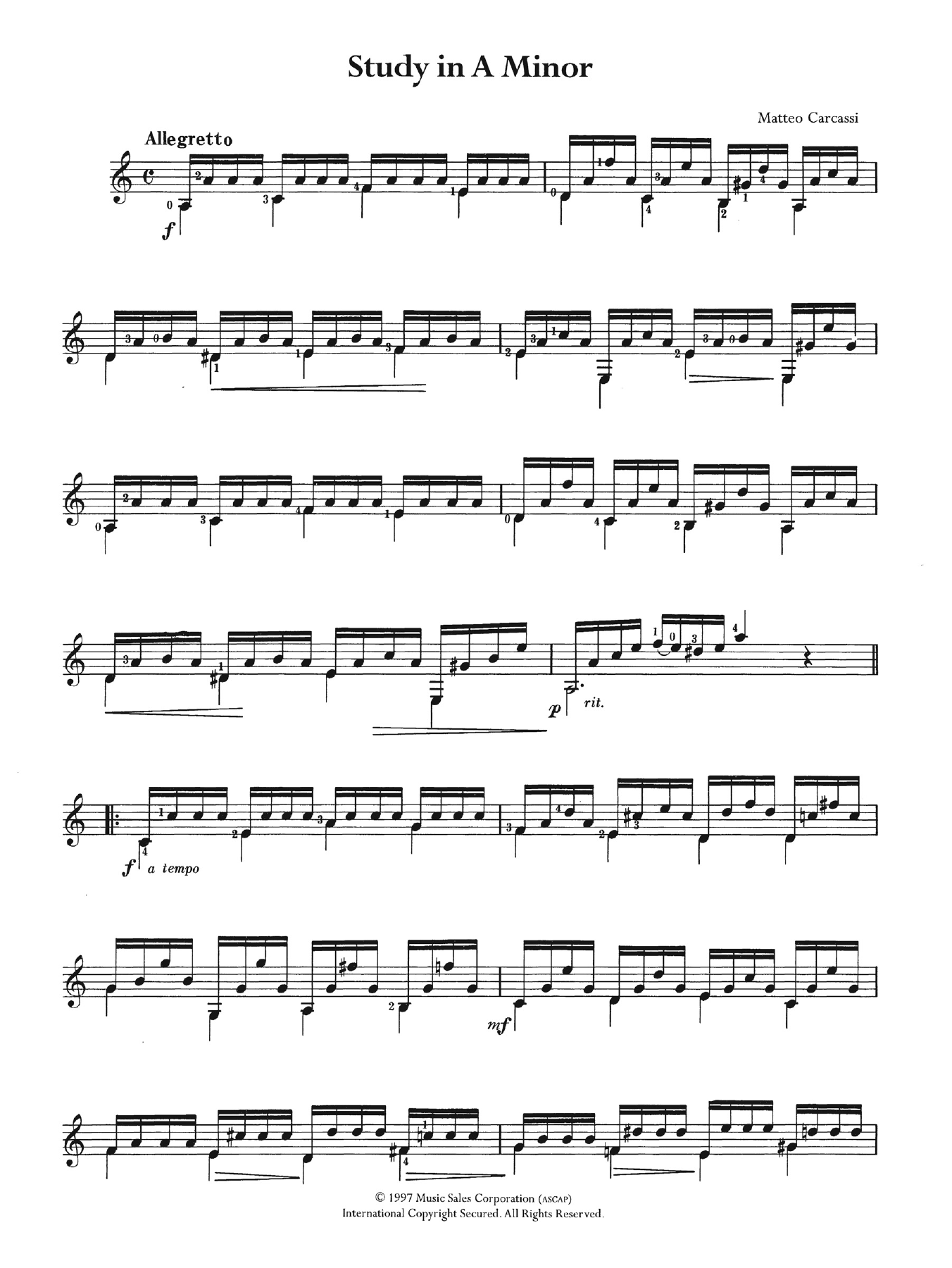 Download Matteo Carcassi Study In A Minor Sheet Music and learn how to play Guitar PDF digital score in minutes