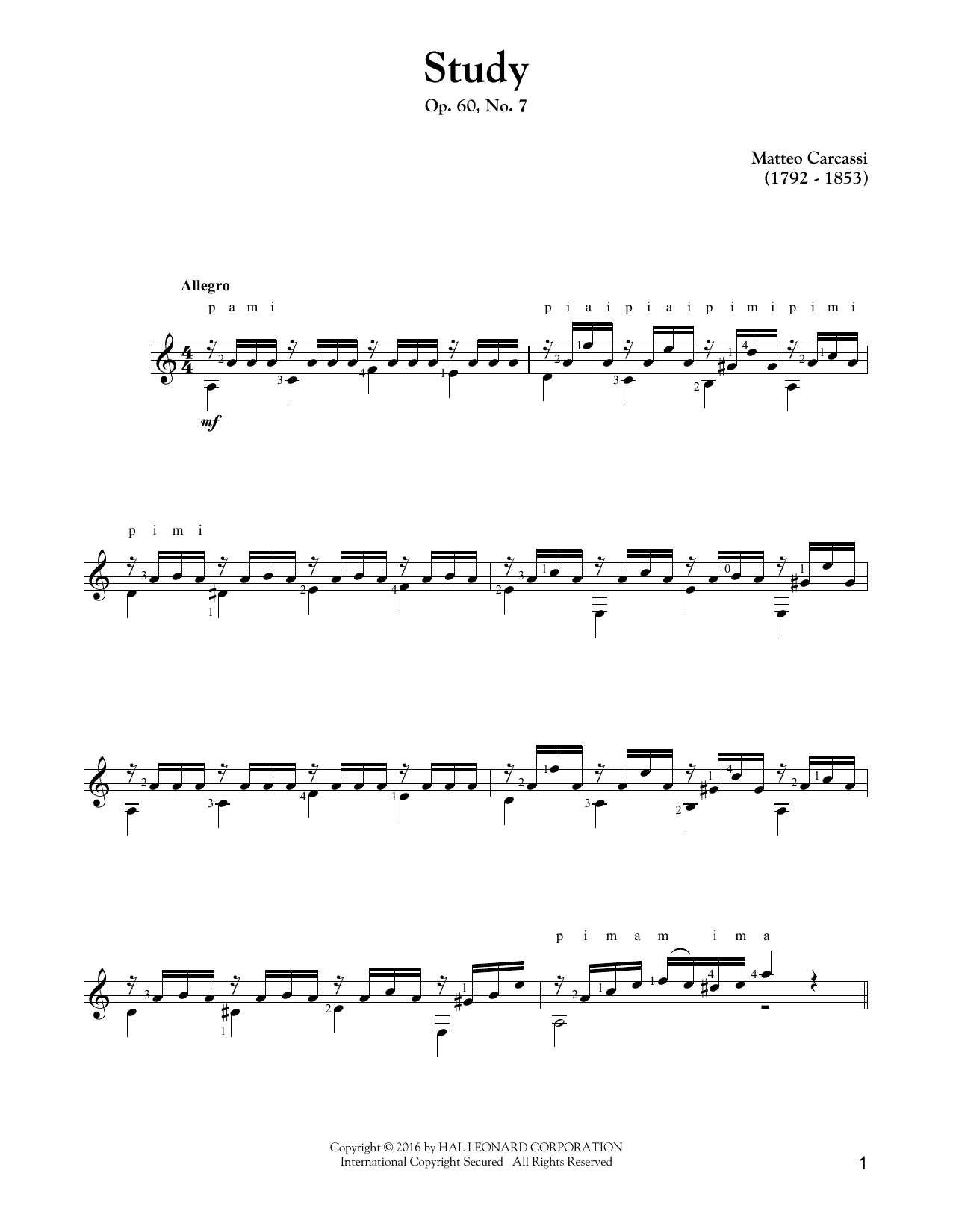 Download Matteo Carcassi Study, Op. 60, No. 7 Sheet Music and learn how to play Guitar Tab PDF digital score in minutes