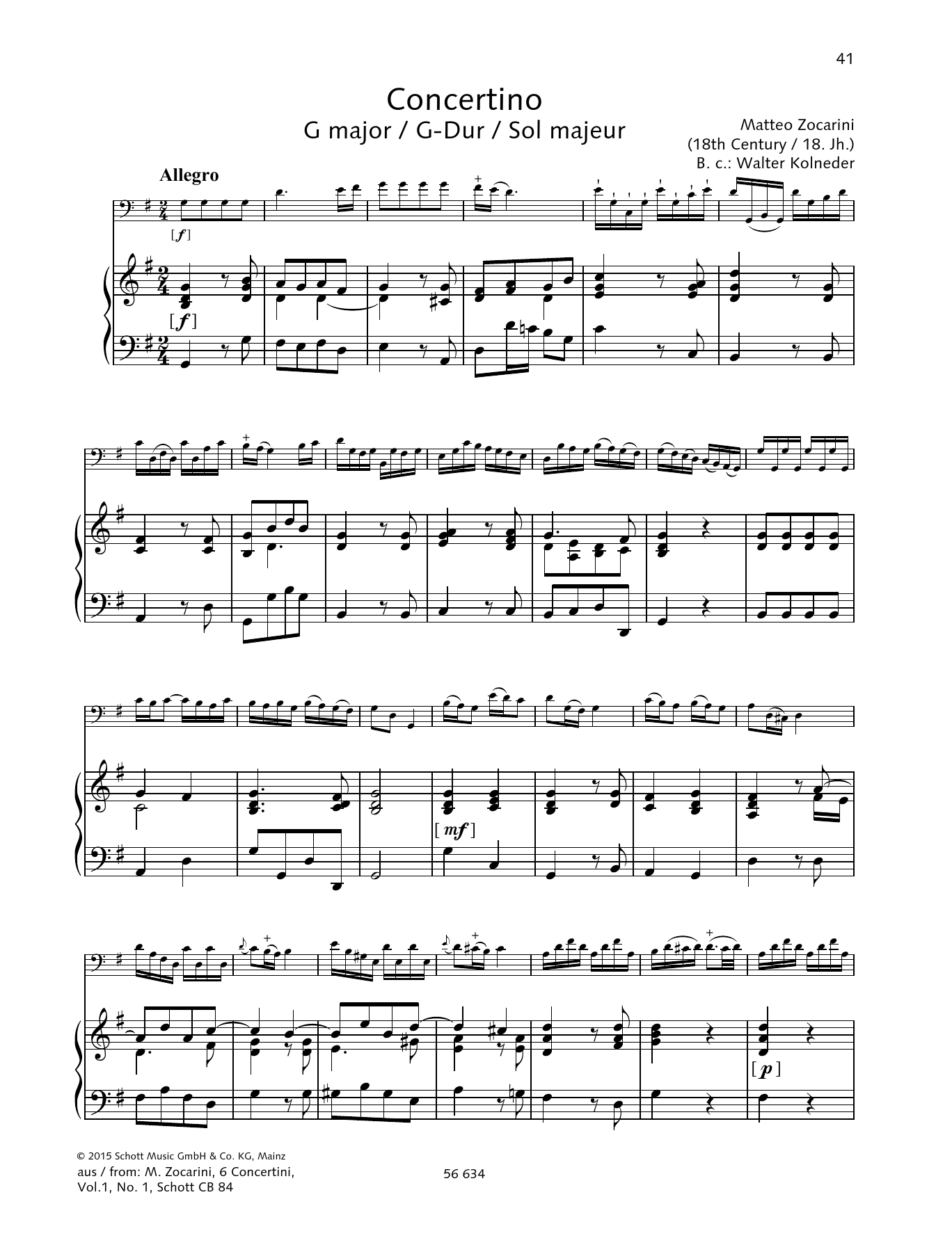 Download Matteo Zocarini Concertino G major Sheet Music and learn how to play String Solo PDF digital score in minutes
