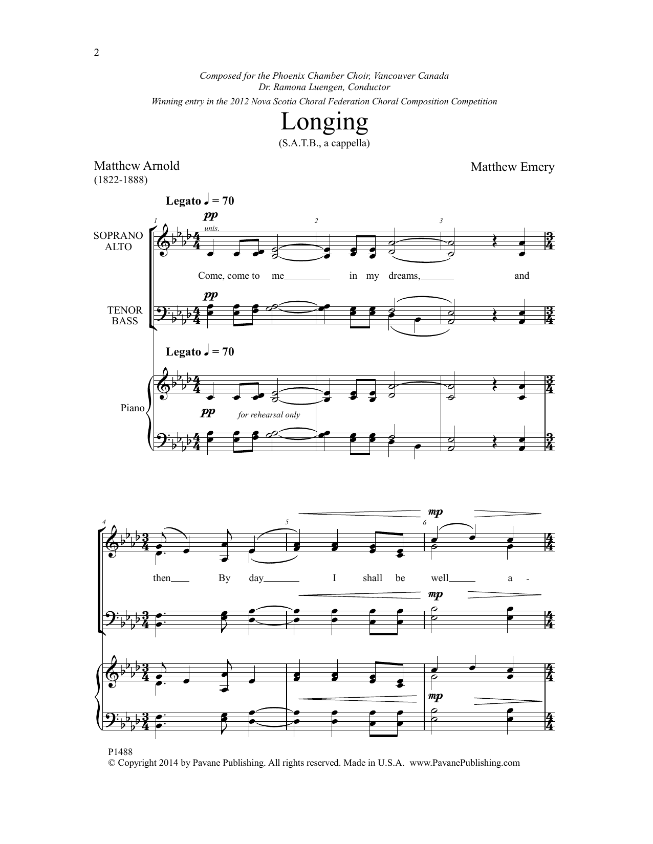 Download Matthew Arnold Longing Sheet Music and learn how to play SATB Choir PDF digital score in minutes