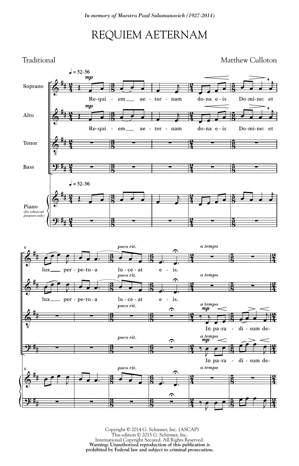 Download Matthew Culloton Requiem Aeternam Sheet Music and learn how to play SATB PDF digital score in minutes