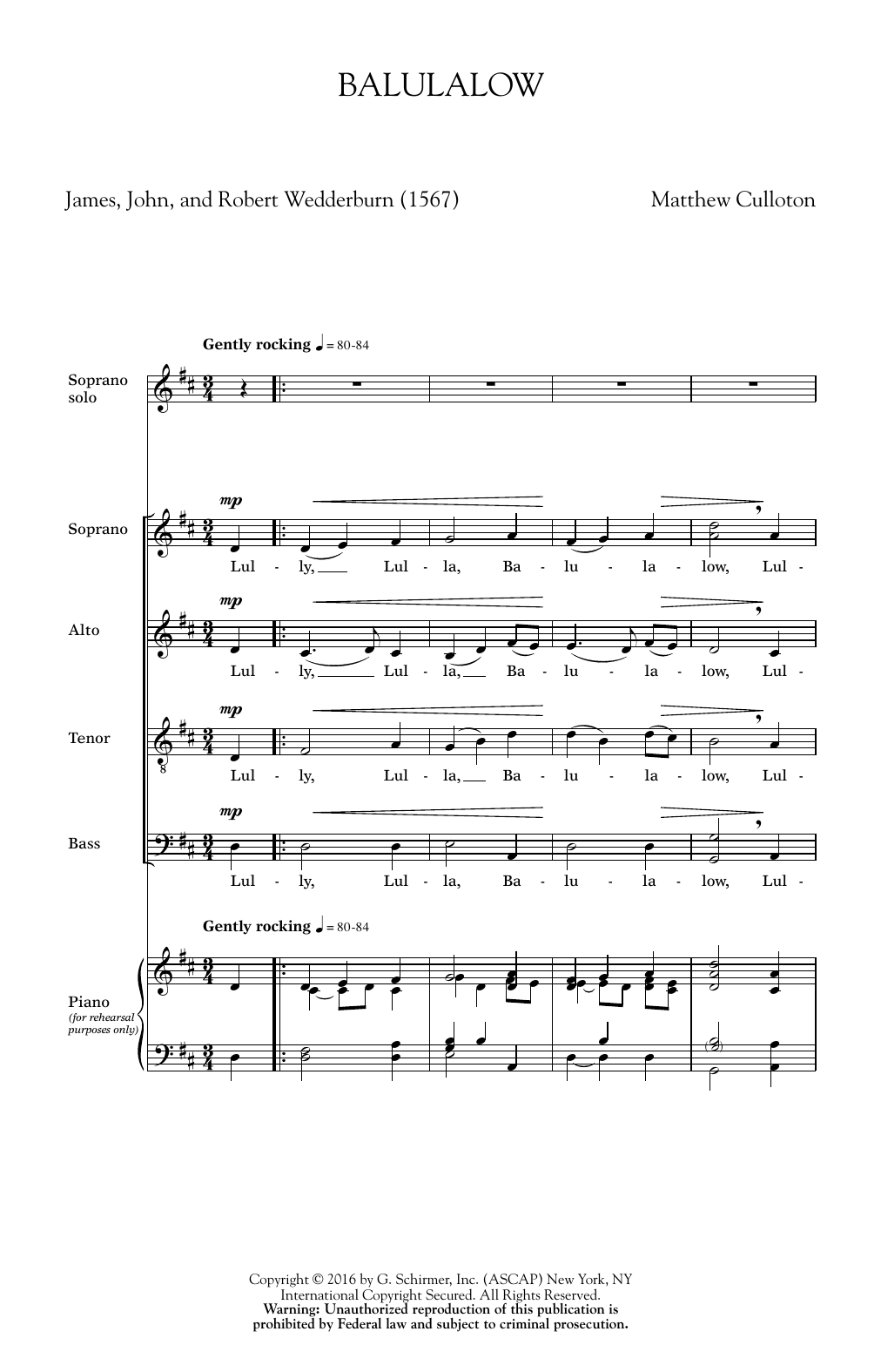 Download Matthew Culloton Balulalow Sheet Music and learn how to play SATB PDF digital score in minutes