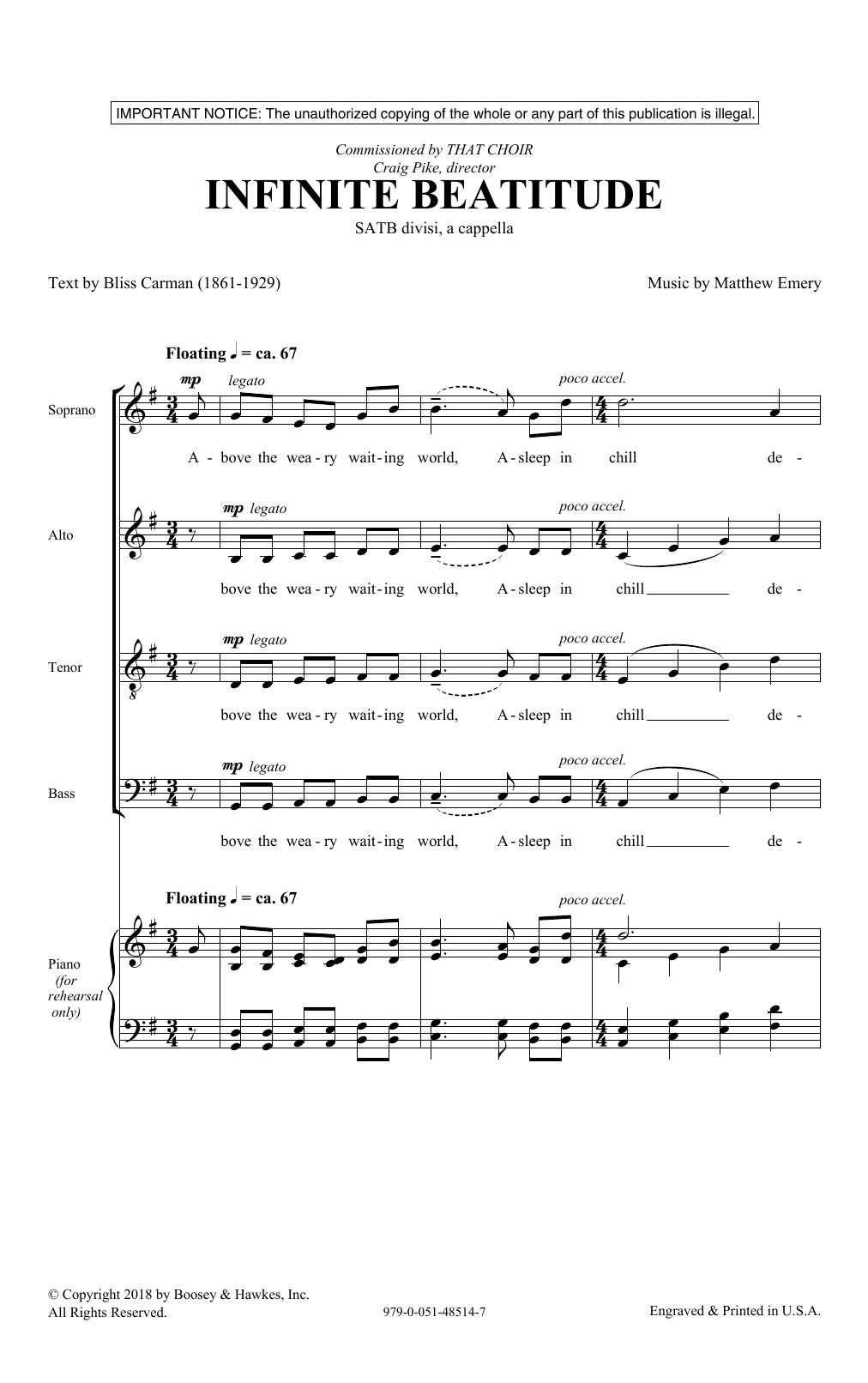 Download Matthew Emery & Bliss Carman Infinite Beatitude Sheet Music and learn how to play SATB Choir PDF digital score in minutes