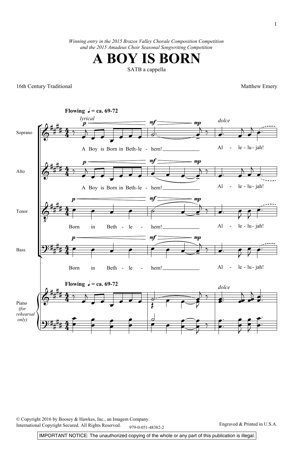 Download Matthew Emery A Boy Is Born Sheet Music and learn how to play SATB PDF digital score in minutes