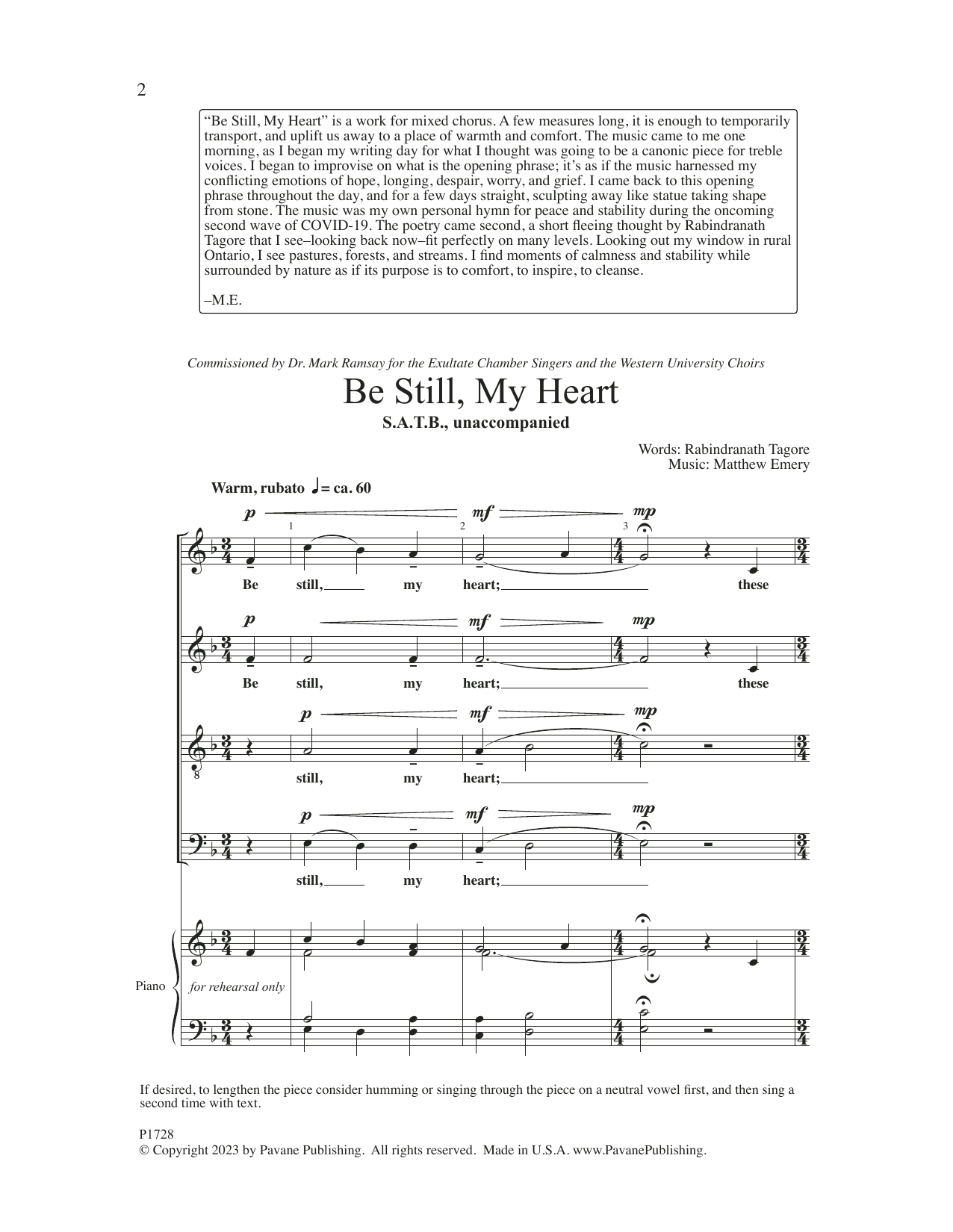 Download Matthew Emery Be Still, My Heart Sheet Music and learn how to play SATB Choir PDF digital score in minutes