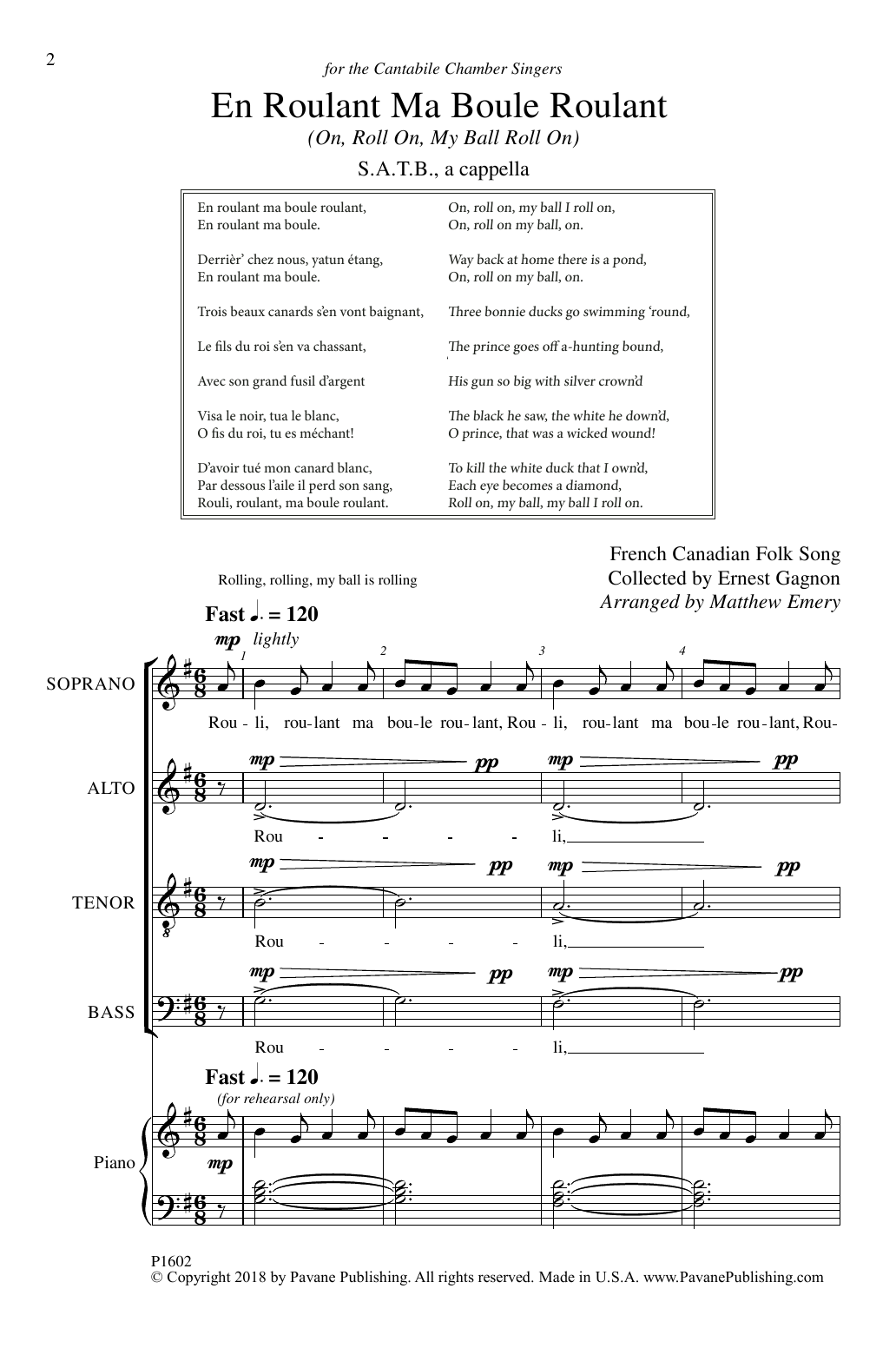 Download Matthew Emery En Roulant Ma Boule Roulant Sheet Music and learn how to play SATB Choir PDF digital score in minutes