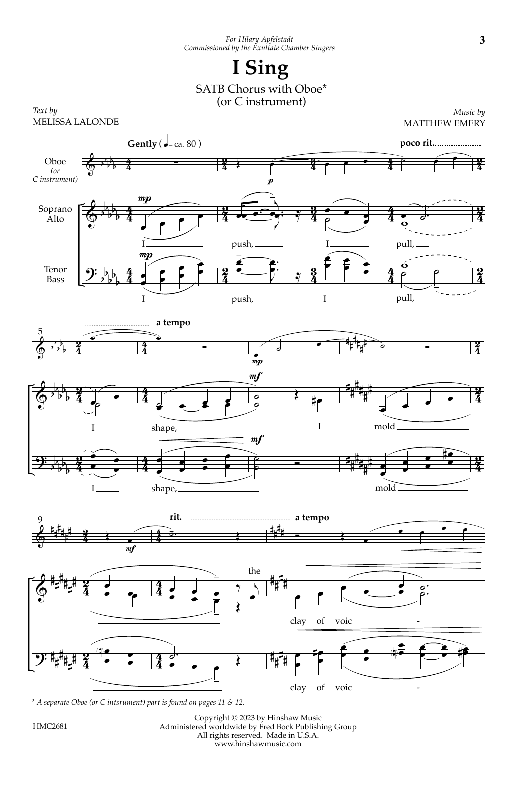 Download Matthew Emery I Sing Sheet Music and learn how to play SATB Choir PDF digital score in minutes