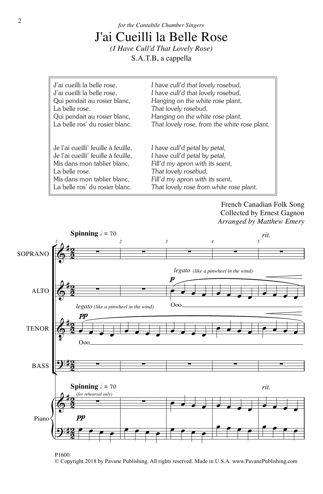 Download Matthew Emery J'ai Cuelli La Belle Rose (I Have Cull'd That Lovely Rose) Sheet Music and learn how to play SATB Choir PDF digital score in minutes