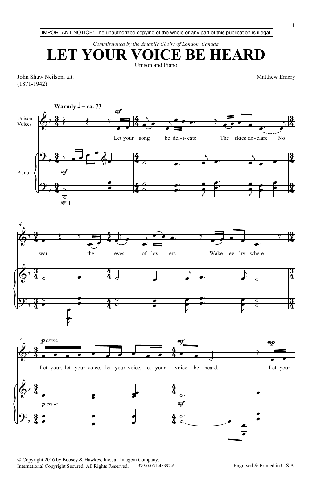 Download Matthew Emery Let Your Voice Be Heard Sheet Music and learn how to play Unison Choral PDF digital score in minutes