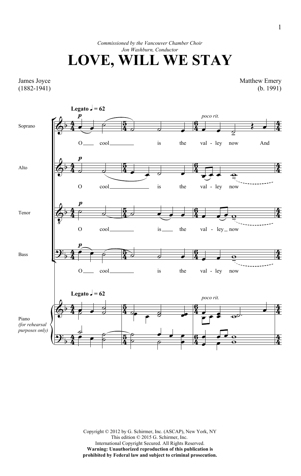 Download Matthew Emery Love, Will We Stay Sheet Music and learn how to play SATB PDF digital score in minutes
