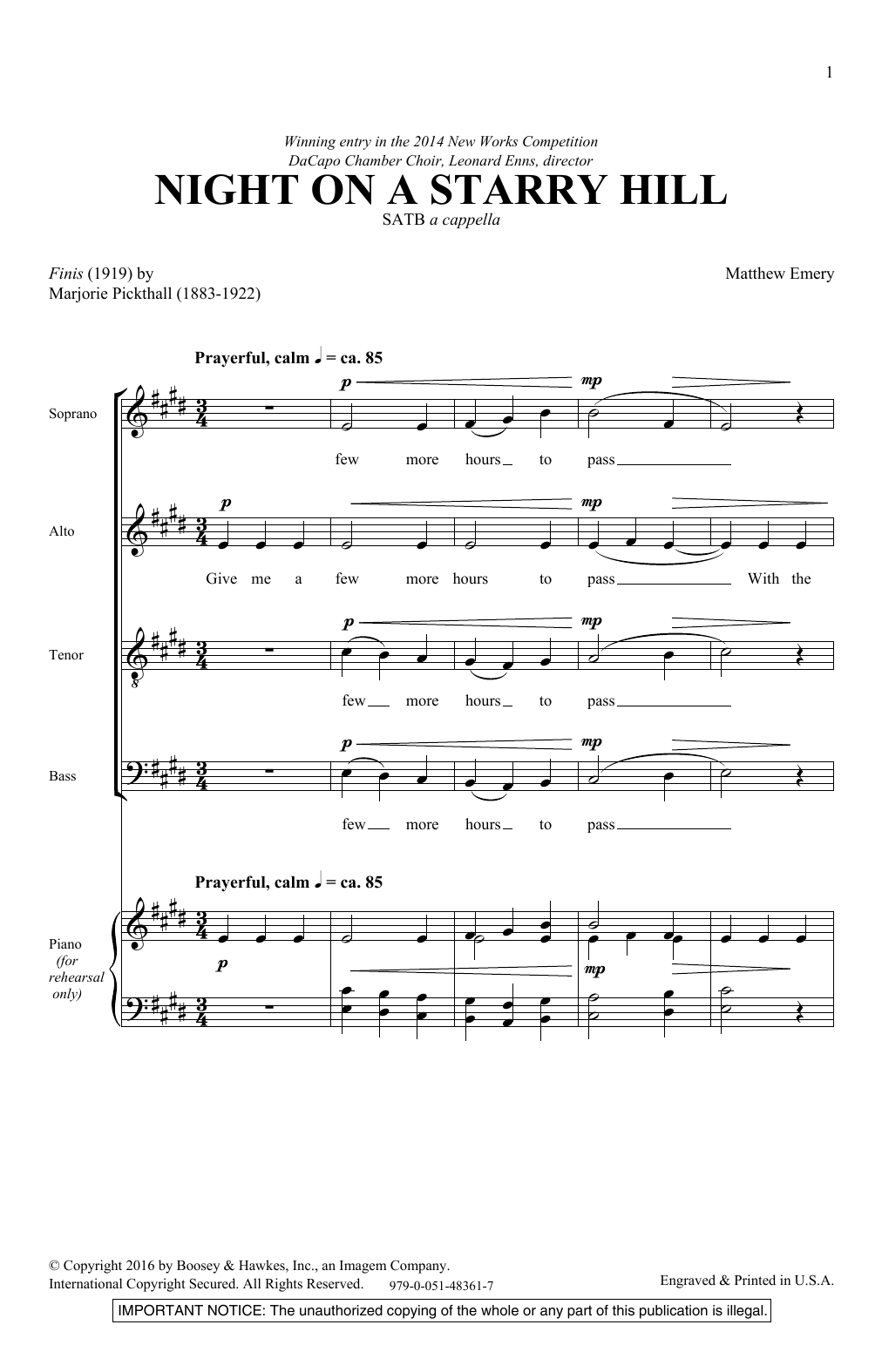 Download Matthew Emery Night On A Starry Hill Sheet Music and learn how to play SATB PDF digital score in minutes