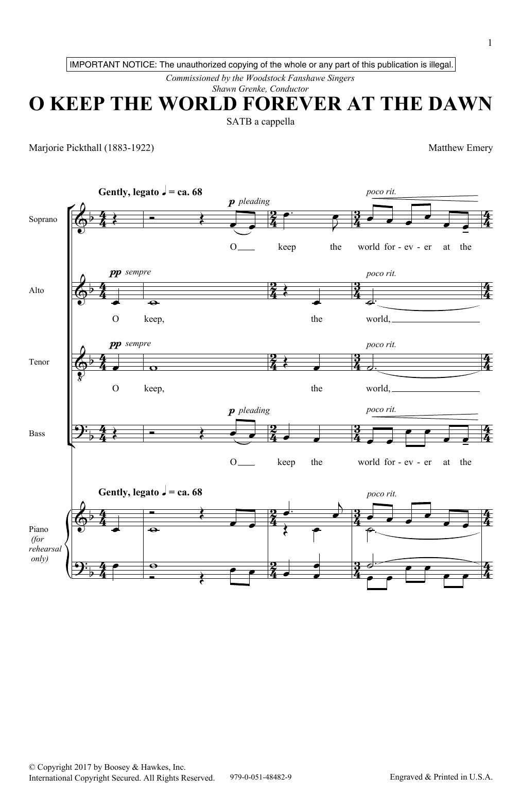 Download Matthew Emery O Keep The World Forever At The Dawn Sheet Music and learn how to play SATB Choir PDF digital score in minutes