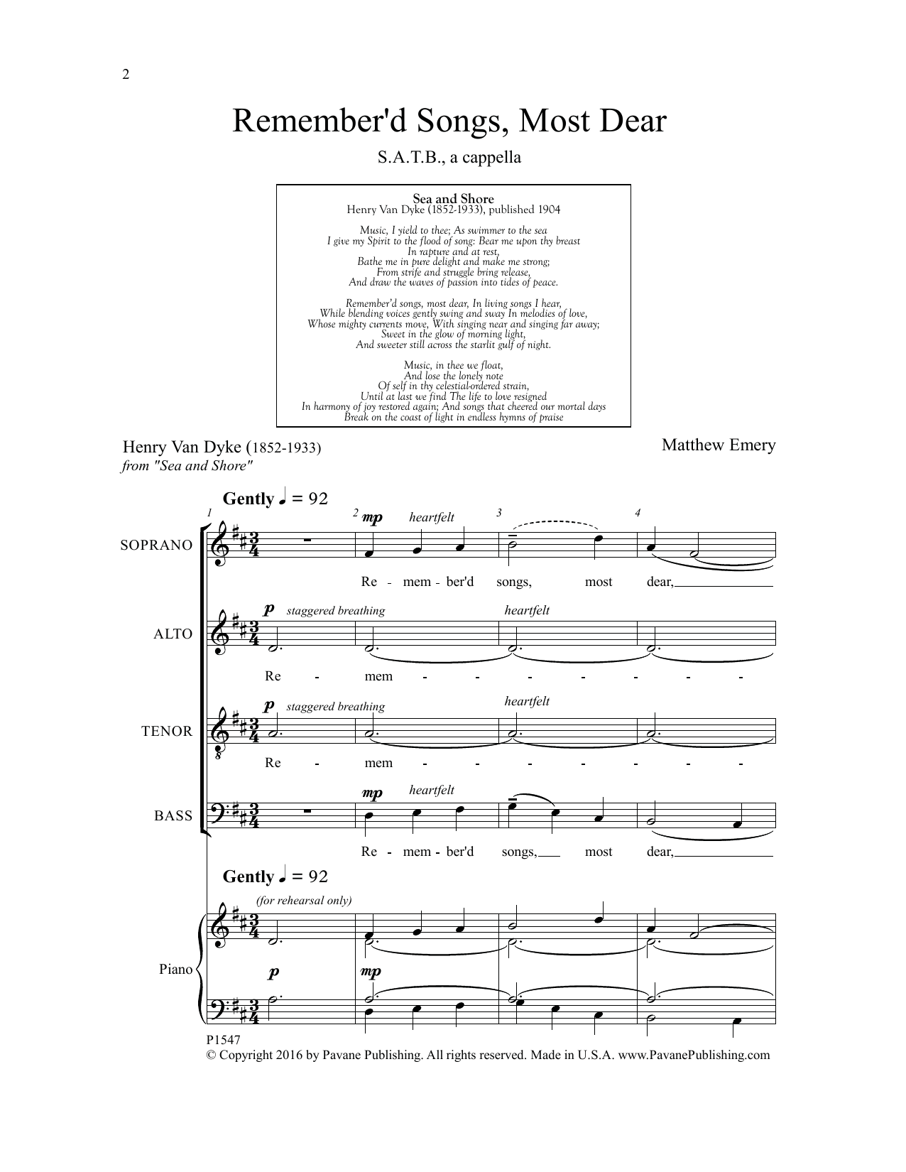 Download Matthew Emery Remember'd Songs, Most Dear Sheet Music and learn how to play SATB Choir PDF digital score in minutes
