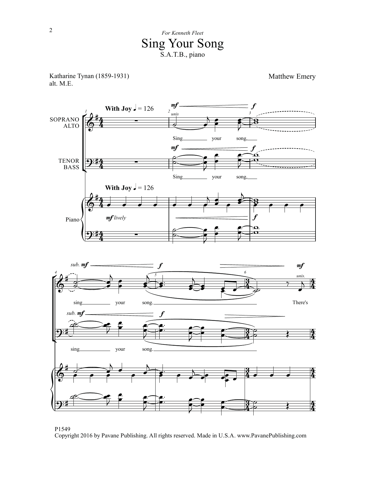 Download Matthew Emery Sing Your Song Sheet Music and learn how to play SATB Choir PDF digital score in minutes