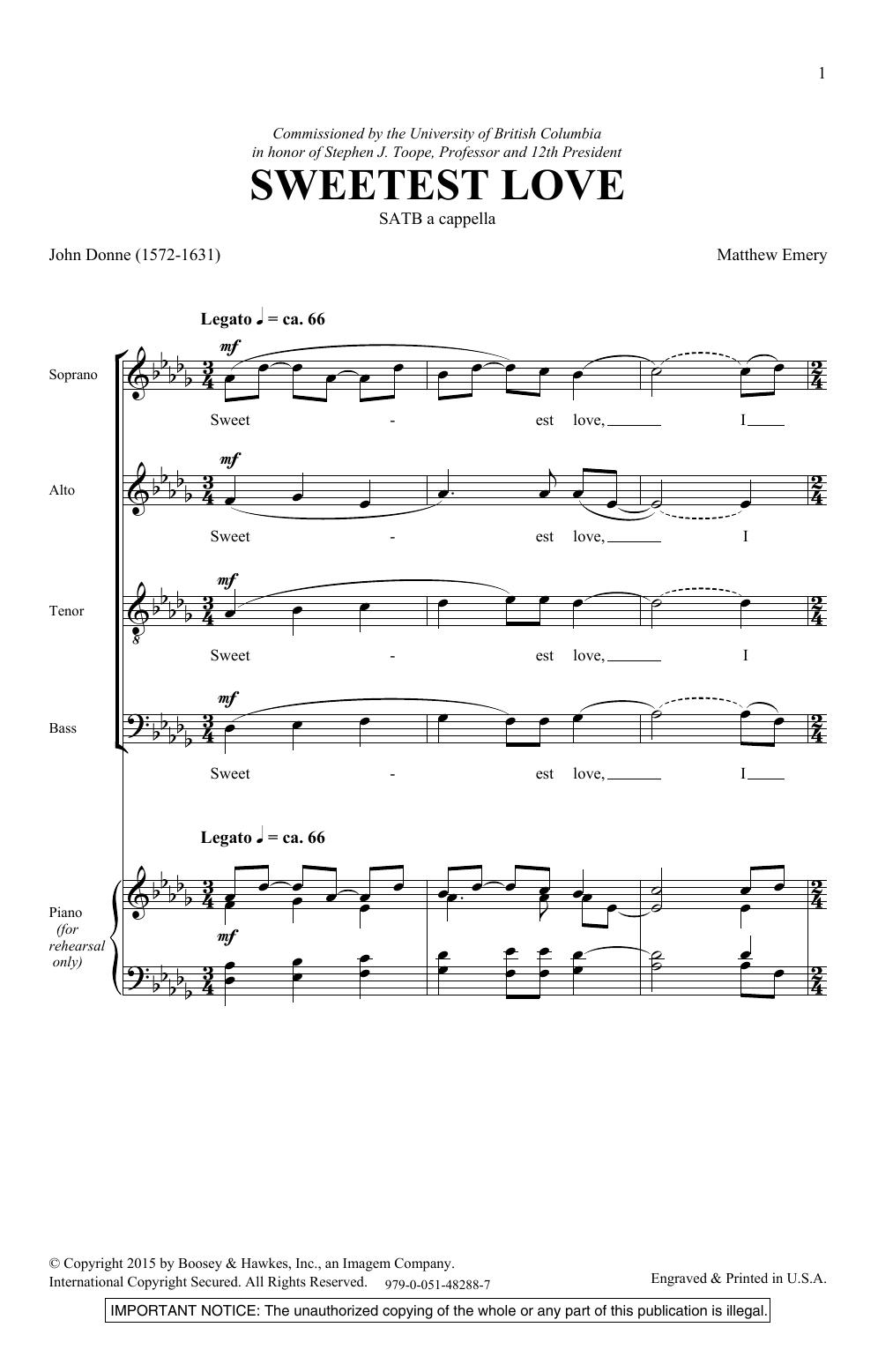 Download Matthew Emery Sweetest Love Sheet Music and learn how to play SATB Choir PDF digital score in minutes