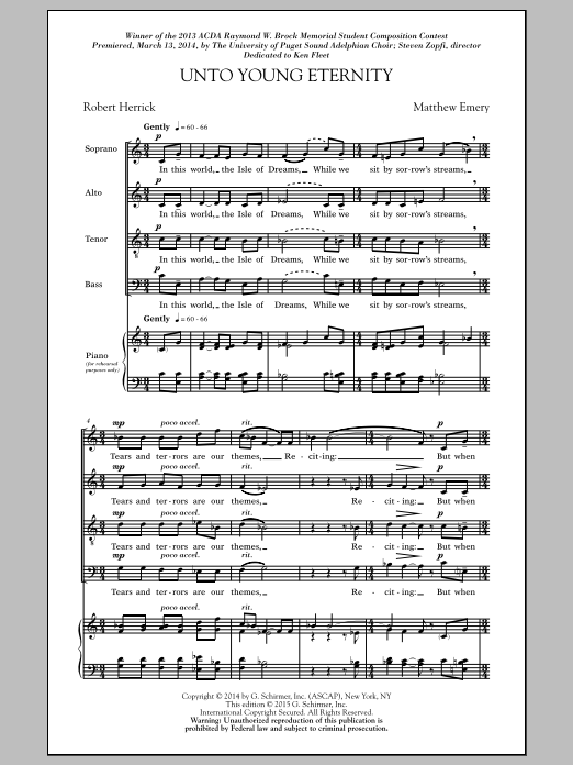 Download Matthew Emery Unto Young Eternity Sheet Music and learn how to play SATB PDF digital score in minutes