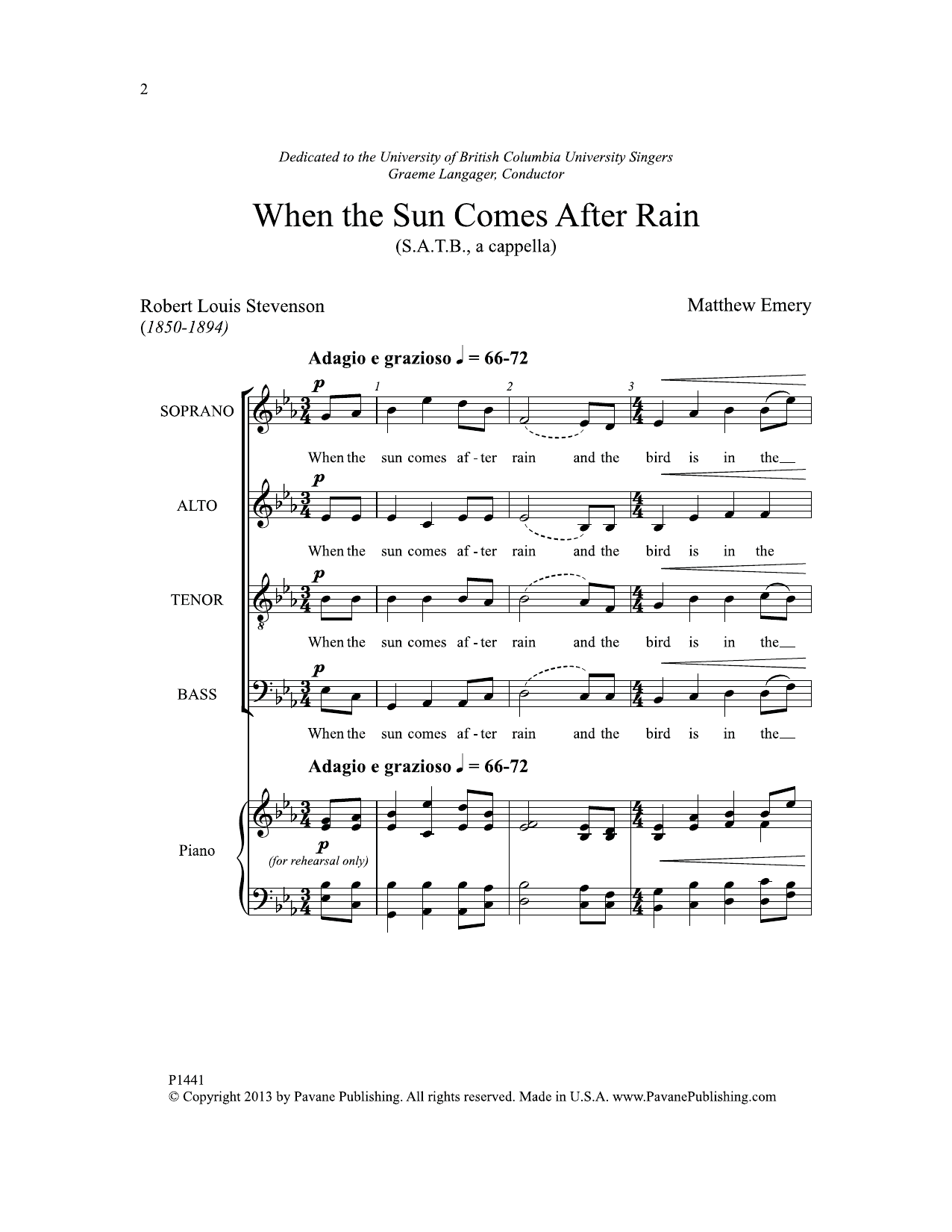 Download Matthew Emery When the Sun Comes After Rain Sheet Music and learn how to play SATB Choir PDF digital score in minutes