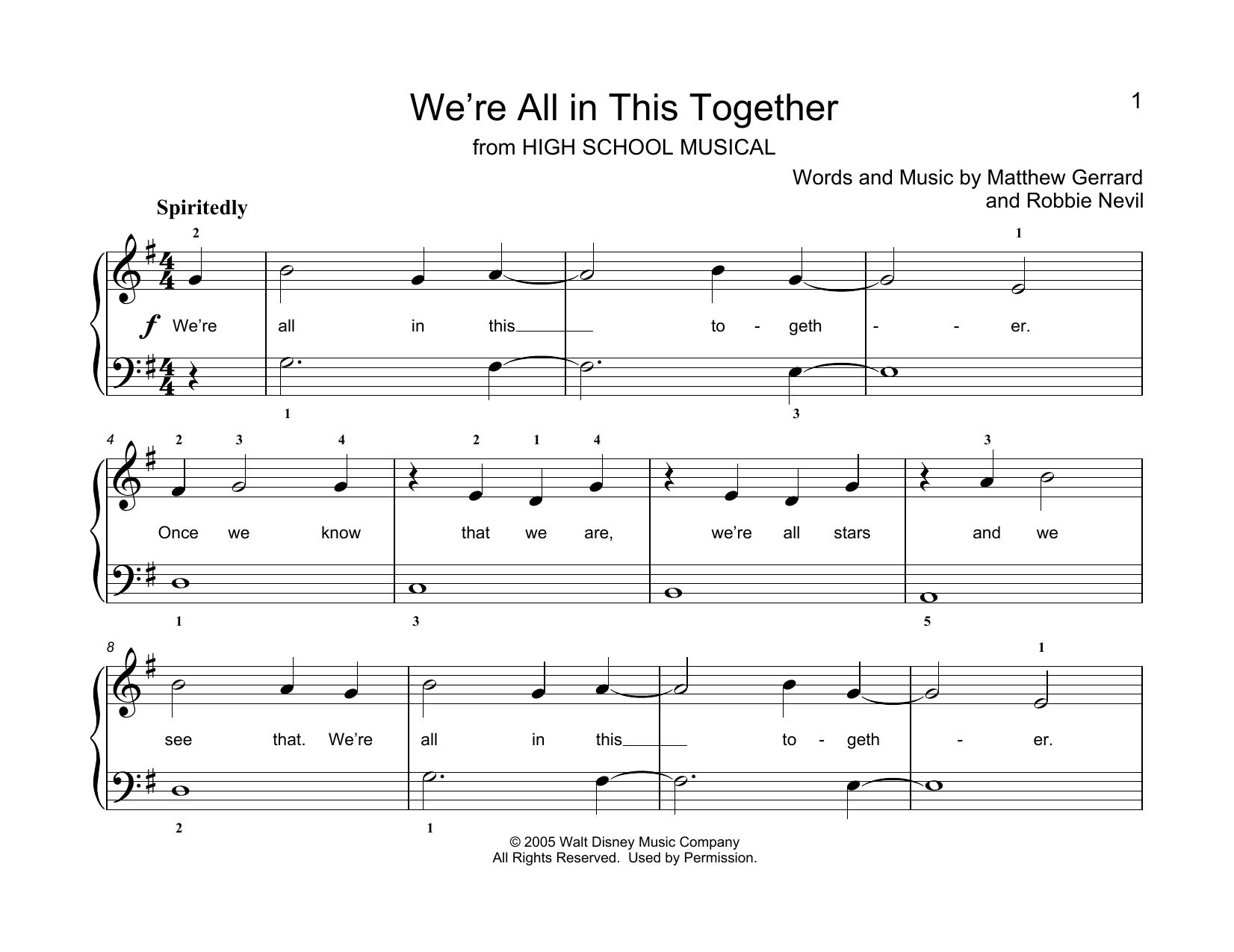 Download Matthew Gerrard & Robbie Nevil We're All In This Together (from High School Musical) (arr. Christopher Hussey) Sheet Music and learn how to play Educational Piano PDF digital score in minutes