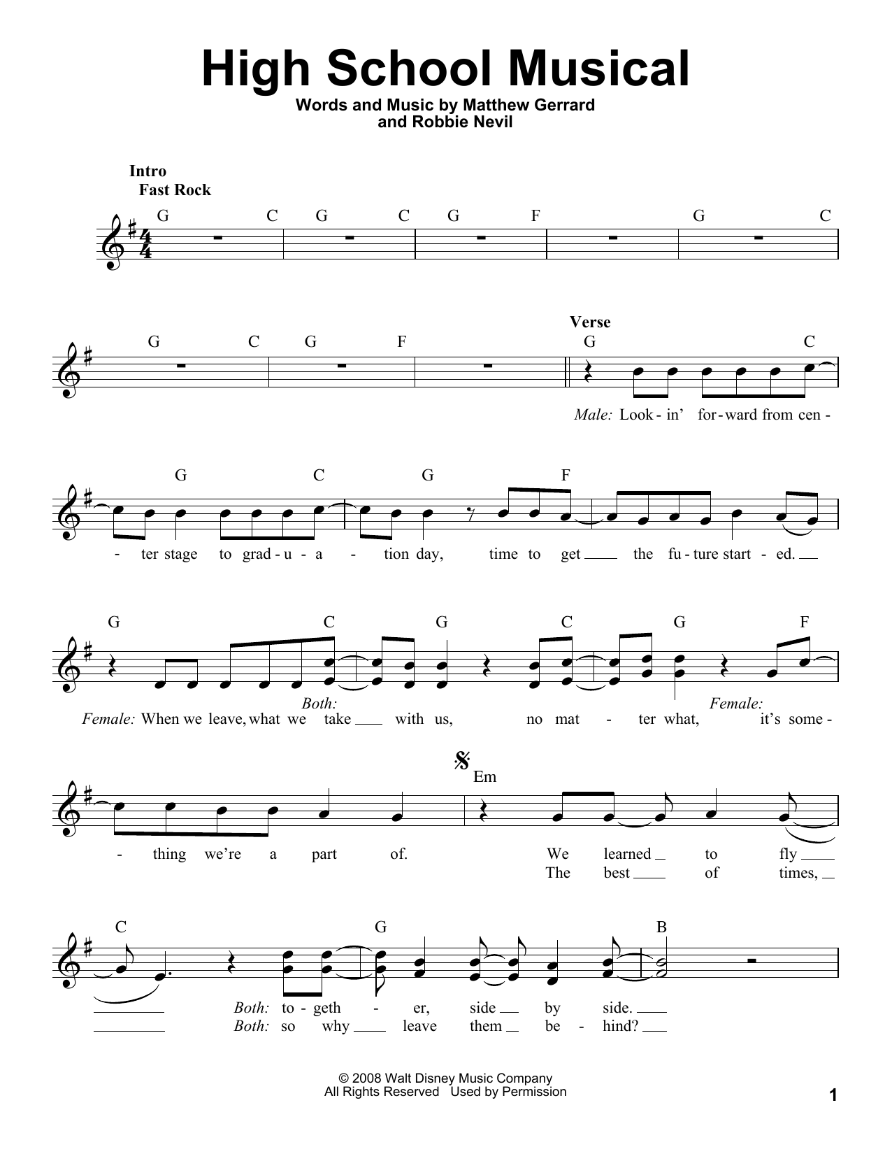Download Matthew Gerrard High School Musical Sheet Music and learn how to play Voice PDF digital score in minutes