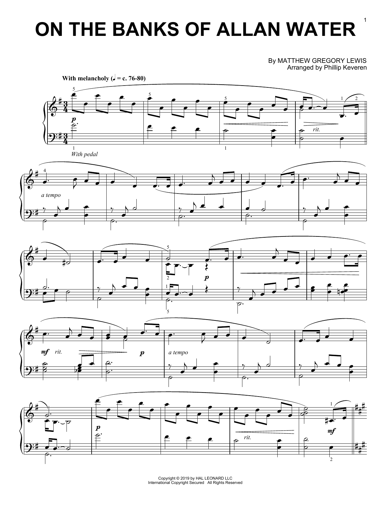 Download Matthew Gregory Lewis On The Banks Of Allan Water (arr. Phillip Keveren) Sheet Music and learn how to play Piano Solo PDF digital score in minutes