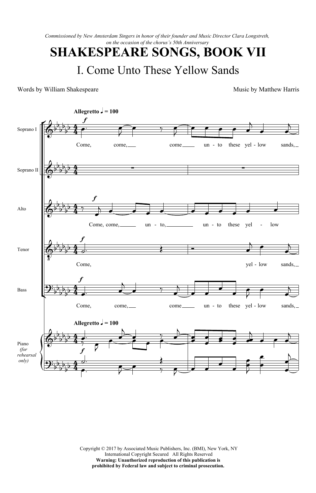 Download Matthew Harris Come Unto These Yellow Sands Sheet Music and learn how to play SATB Choir PDF digital score in minutes