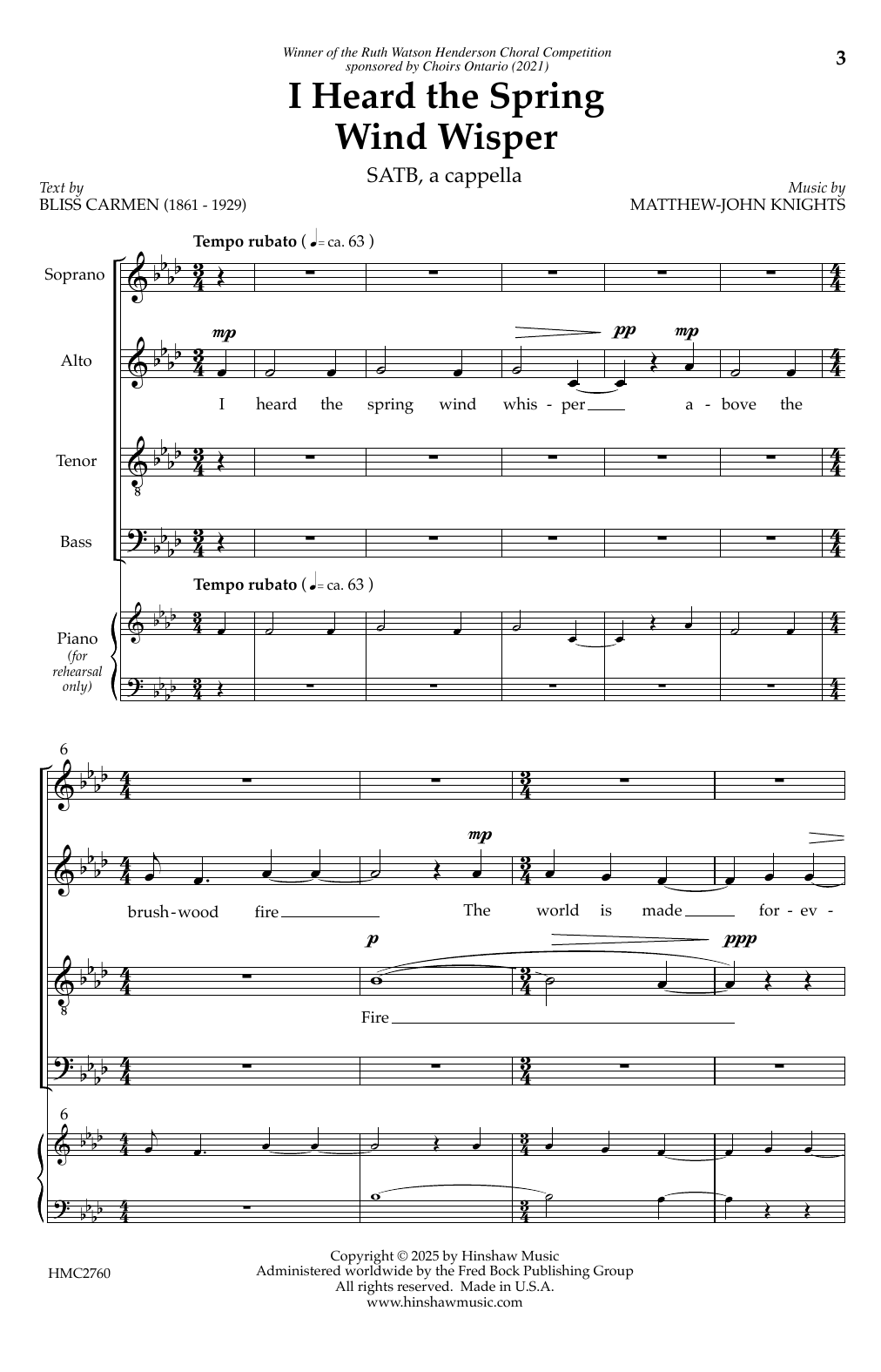 Download Matthew-John Knights I Heard The Spring Wind Whisper Sheet Music and learn how to play SATB Choir PDF digital score in minutes