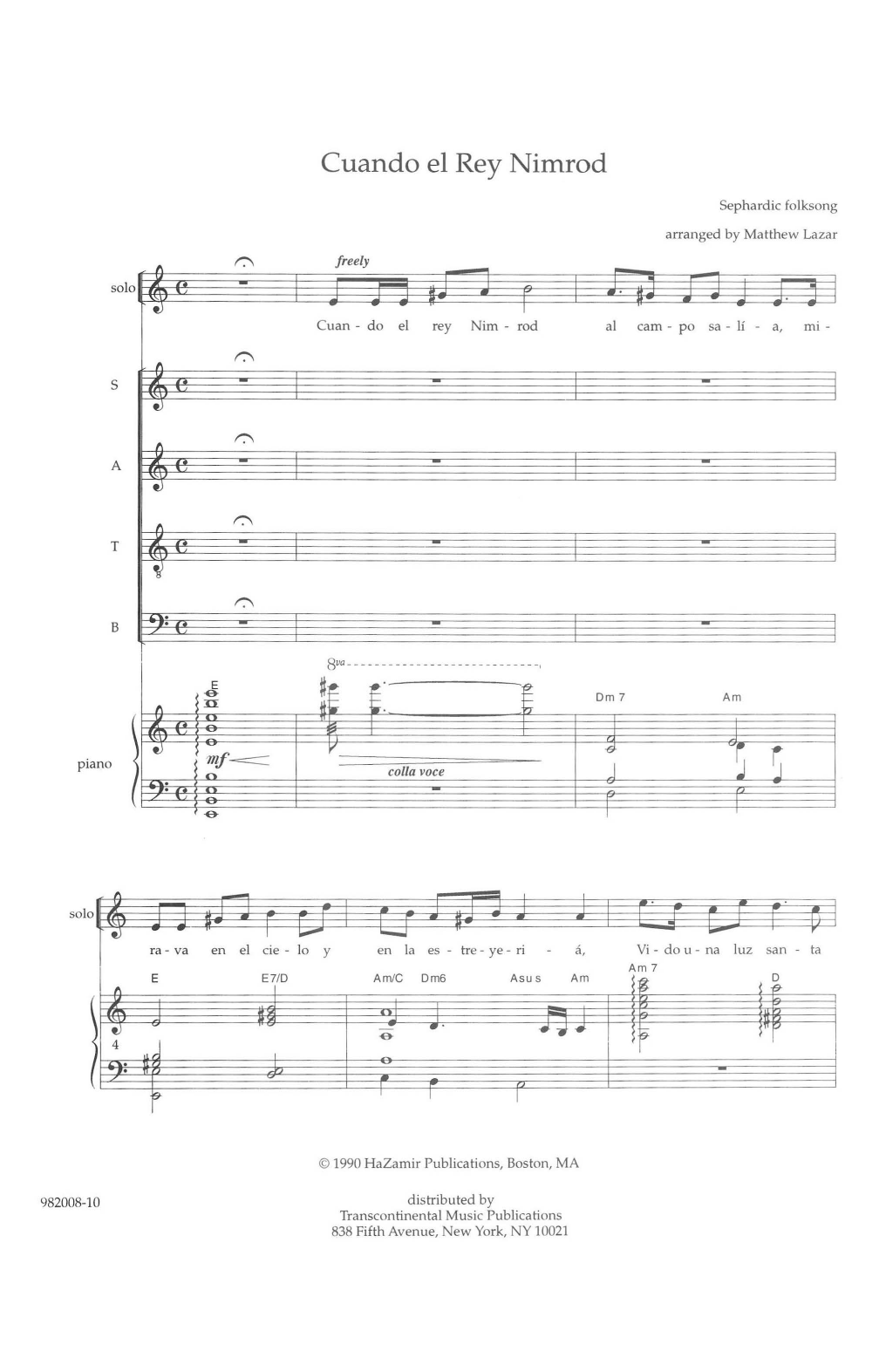 Download Matthew Lazar Cuando el Rey Nimrod Sheet Music and learn how to play SATB Choir PDF digital score in minutes