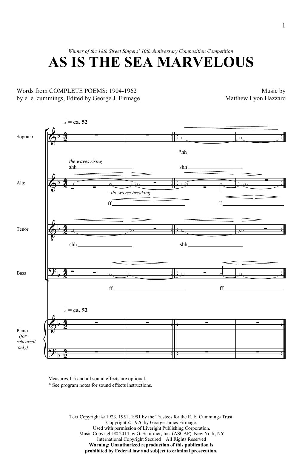 Download Matthew Lyon Hazzard As Is The Sea Marvelous Sheet Music and learn how to play SATB PDF digital score in minutes