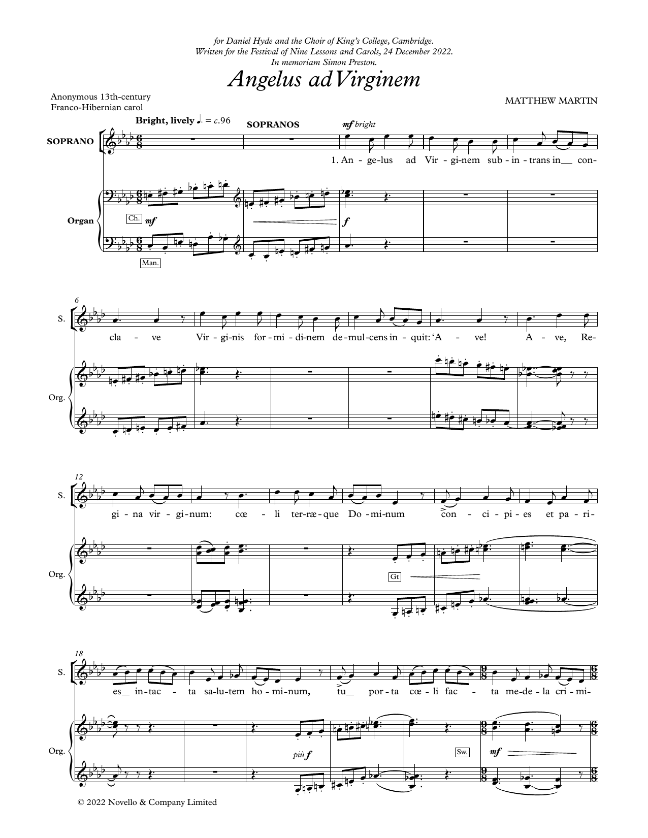 Download Matthew Martin Angelus Ad Virginem Sheet Music and learn how to play SATB Choir PDF digital score in minutes