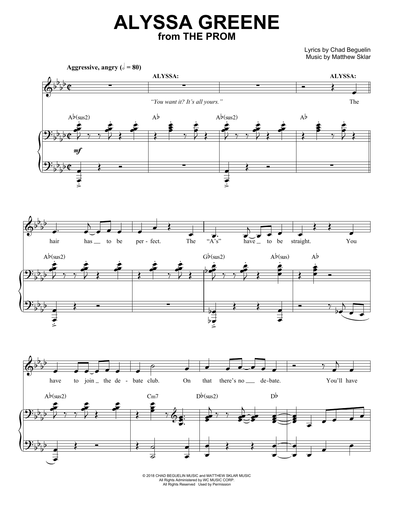 Download Matthew Sklar & Chad Beguelin Alyssa Greene (from The Prom: A New Musical) Sheet Music and learn how to play Piano & Vocal PDF digital score in minutes