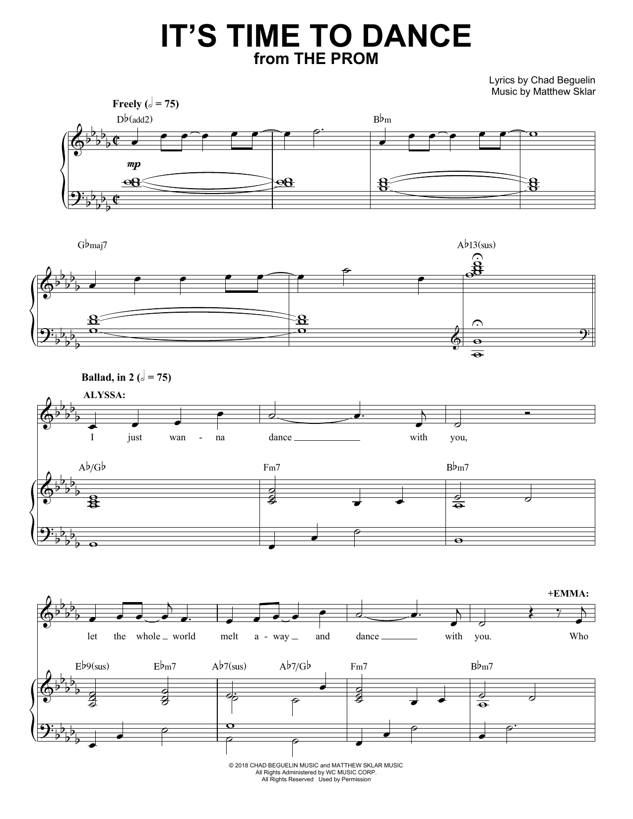 Download Matthew Sklar & Chad Beguelin It's Time To Dance (from The Prom: A New Musical) Sheet Music and learn how to play Piano & Vocal PDF digital score in minutes