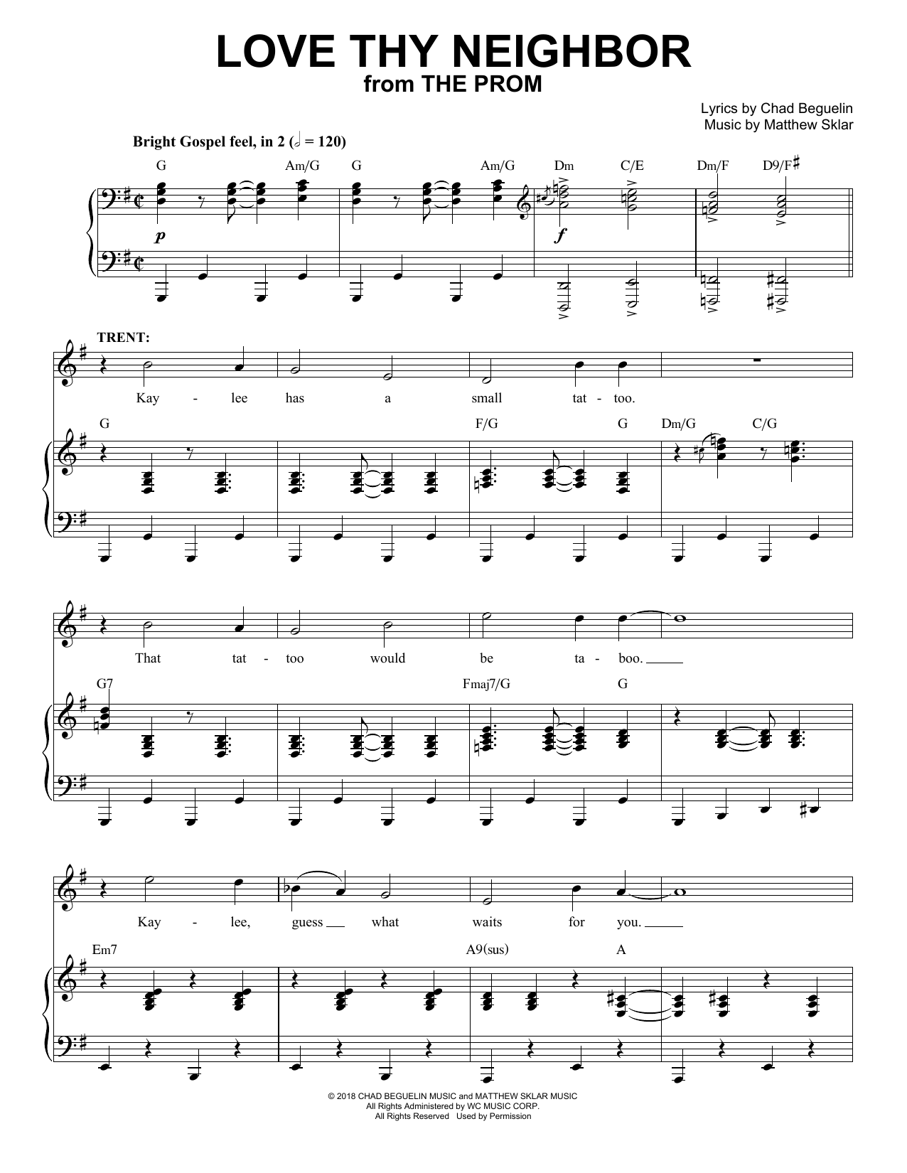 Download Matthew Sklar & Chad Beguelin Love Thy Neighbor (from The Prom: A New Musical) Sheet Music and learn how to play Piano & Vocal PDF digital score in minutes