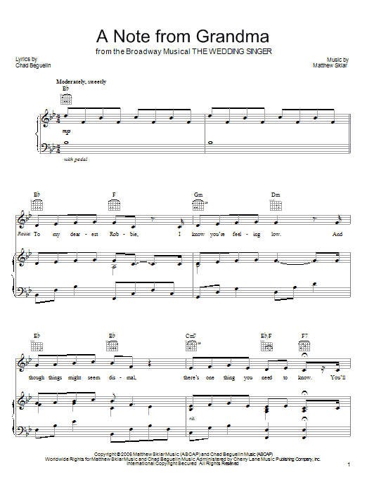 Download Matthew Sklar A Note From Grandma Sheet Music and learn how to play Piano, Vocal & Guitar (Right-Hand Melody) PDF digital score in minutes