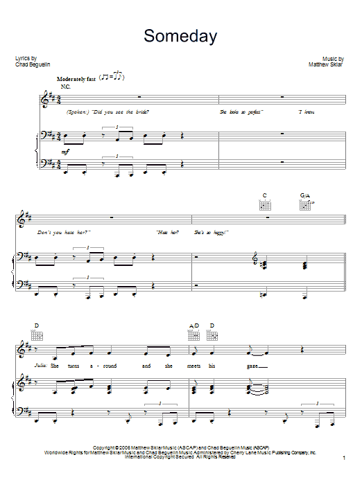 Download Matthew Sklar Someday Sheet Music and learn how to play Piano, Vocal & Guitar (Right-Hand Melody) PDF digital score in minutes