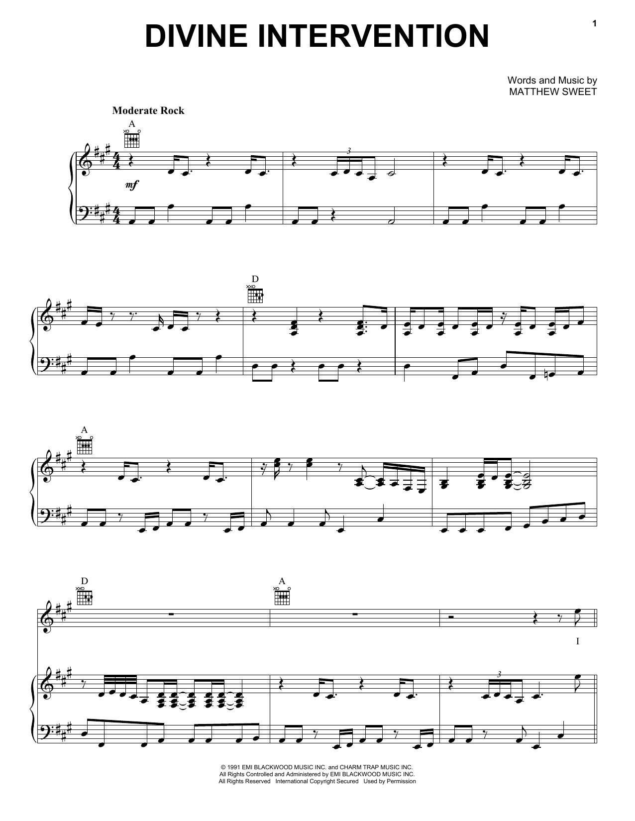 Download Matthew Sweet Divine Intervention Sheet Music and learn how to play Piano, Vocal & Guitar (Right-Hand Melody) PDF digital score in minutes