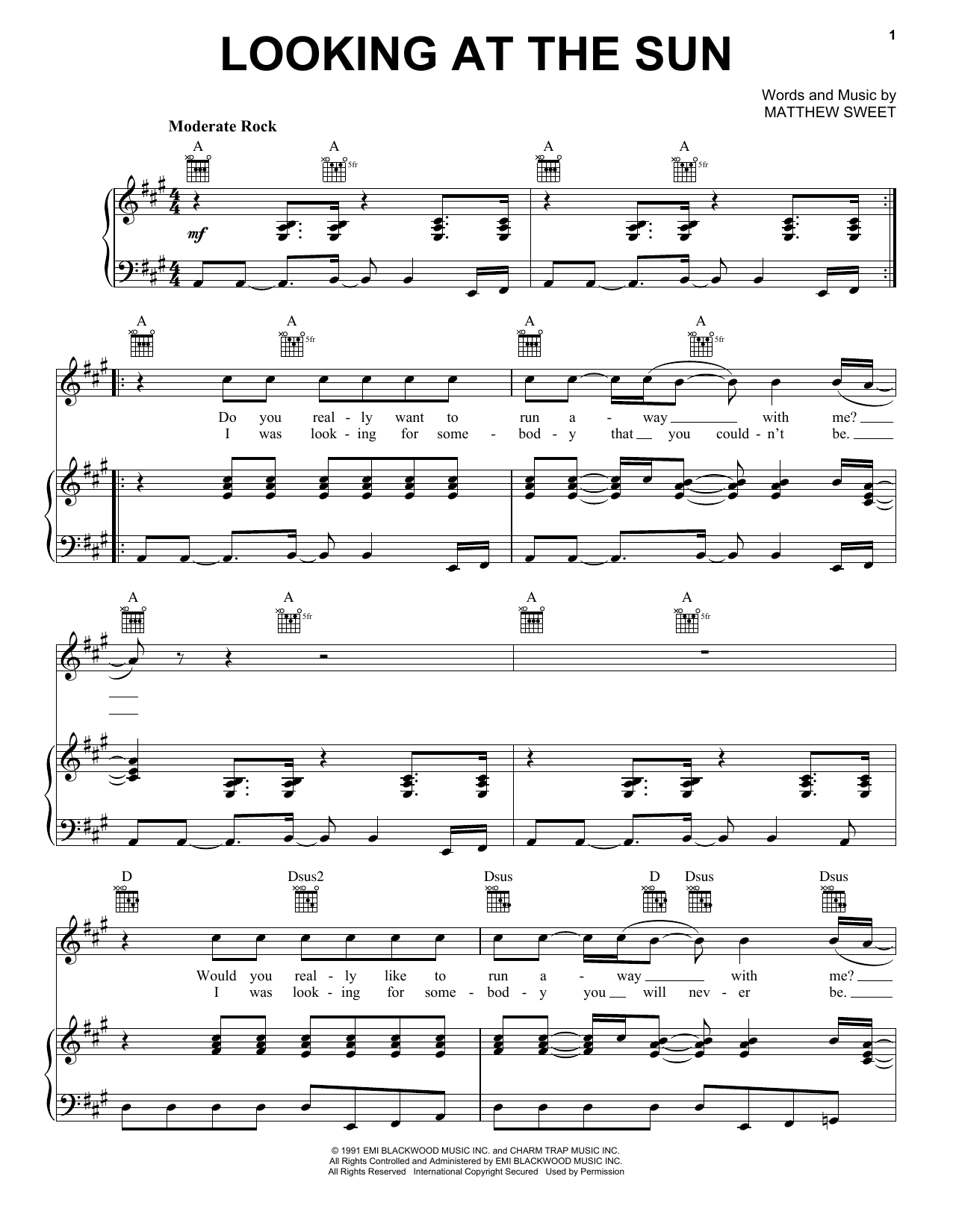 Download Matthew Sweet Looking At The Sun Sheet Music and learn how to play Piano, Vocal & Guitar Chords (Right-Hand Melody) PDF digital score in minutes