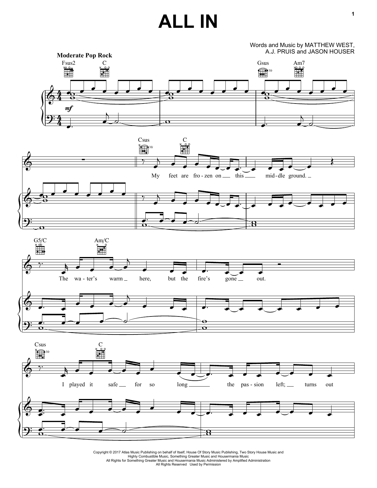 Download Matthew West All In Sheet Music and learn how to play Piano, Vocal & Guitar (Right-Hand Melody) PDF digital score in minutes