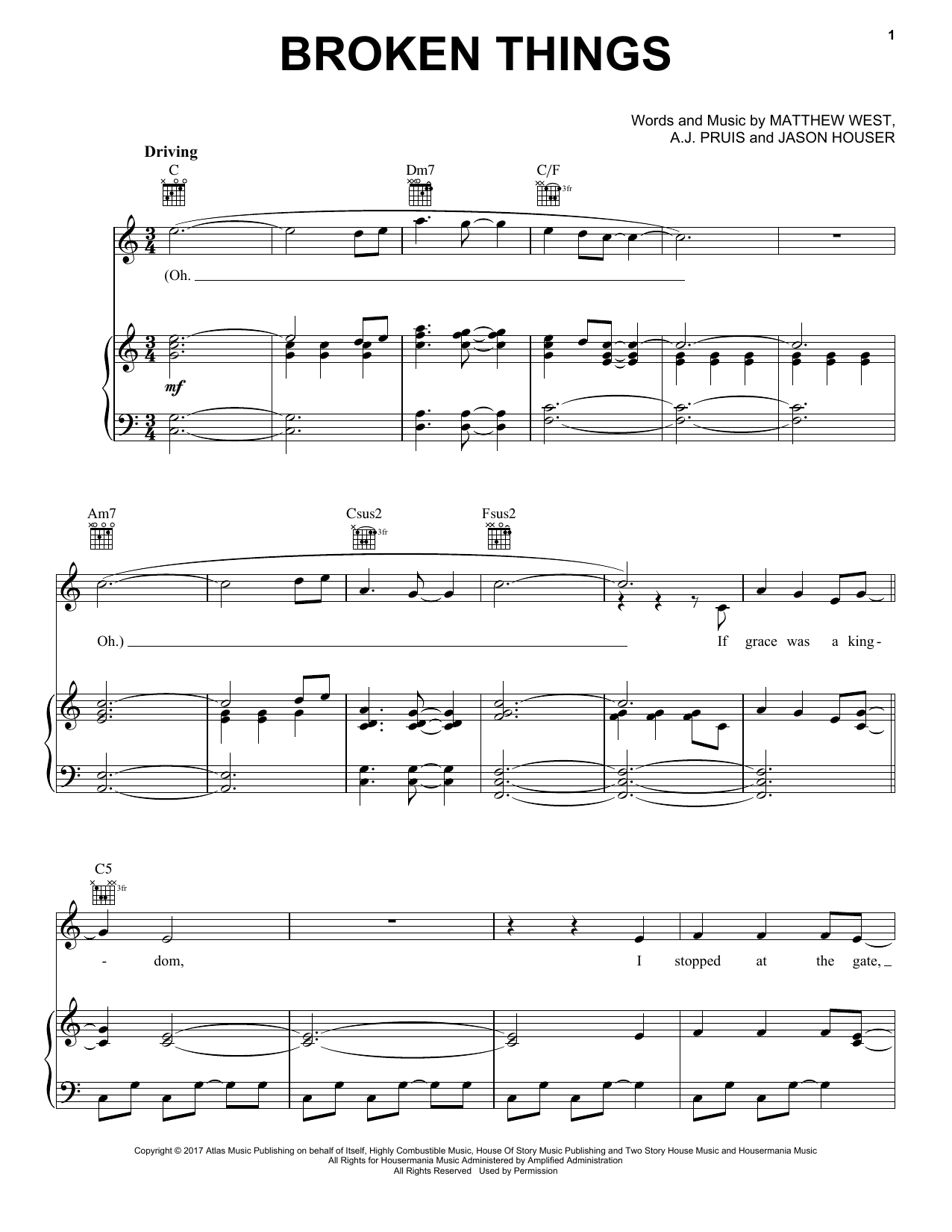 Download Matthew West Broken Things Sheet Music and learn how to play Piano, Vocal & Guitar (Right-Hand Melody) PDF digital score in minutes