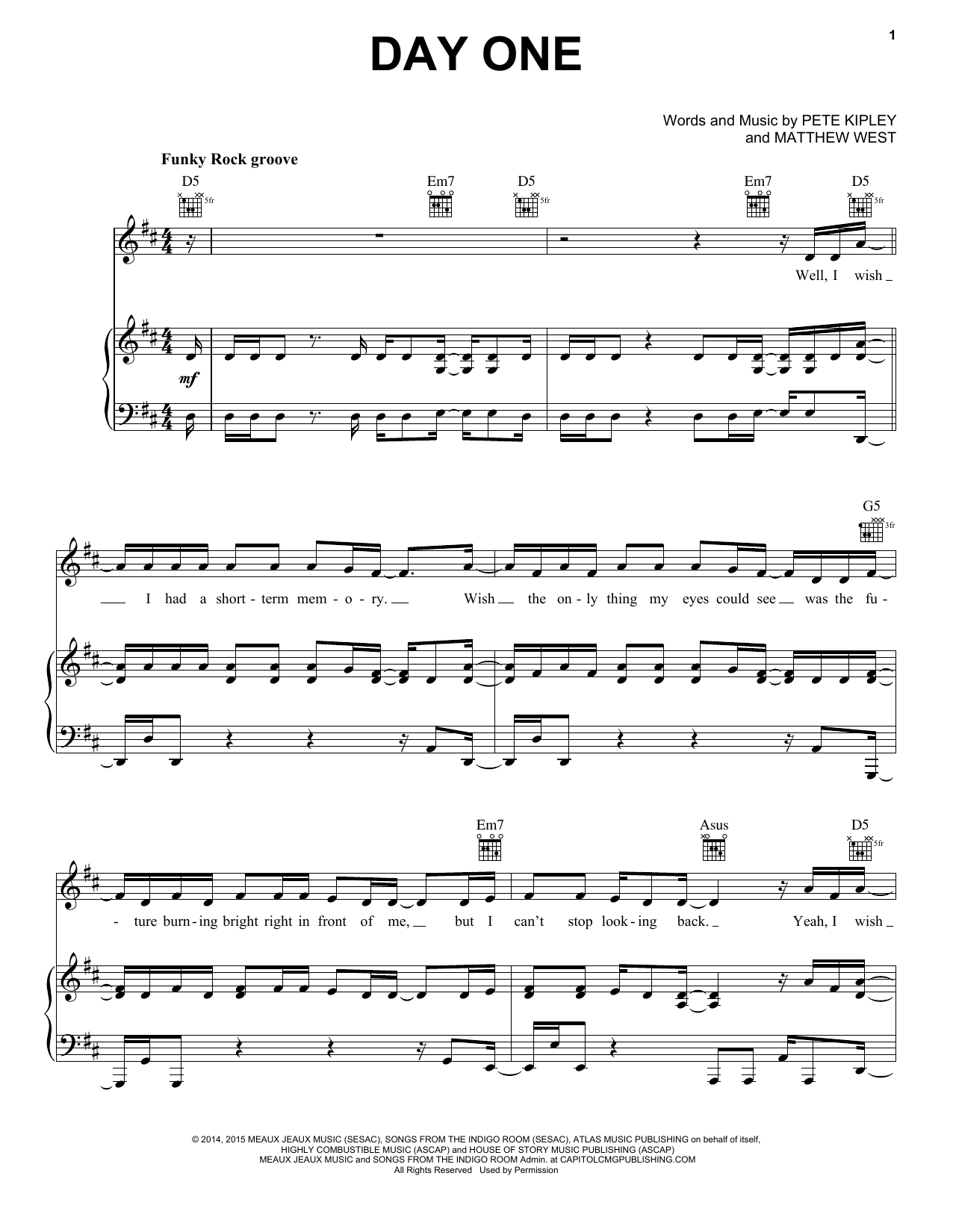 Download Matthew West Day One Sheet Music and learn how to play Piano, Vocal & Guitar (Right-Hand Melody) PDF digital score in minutes