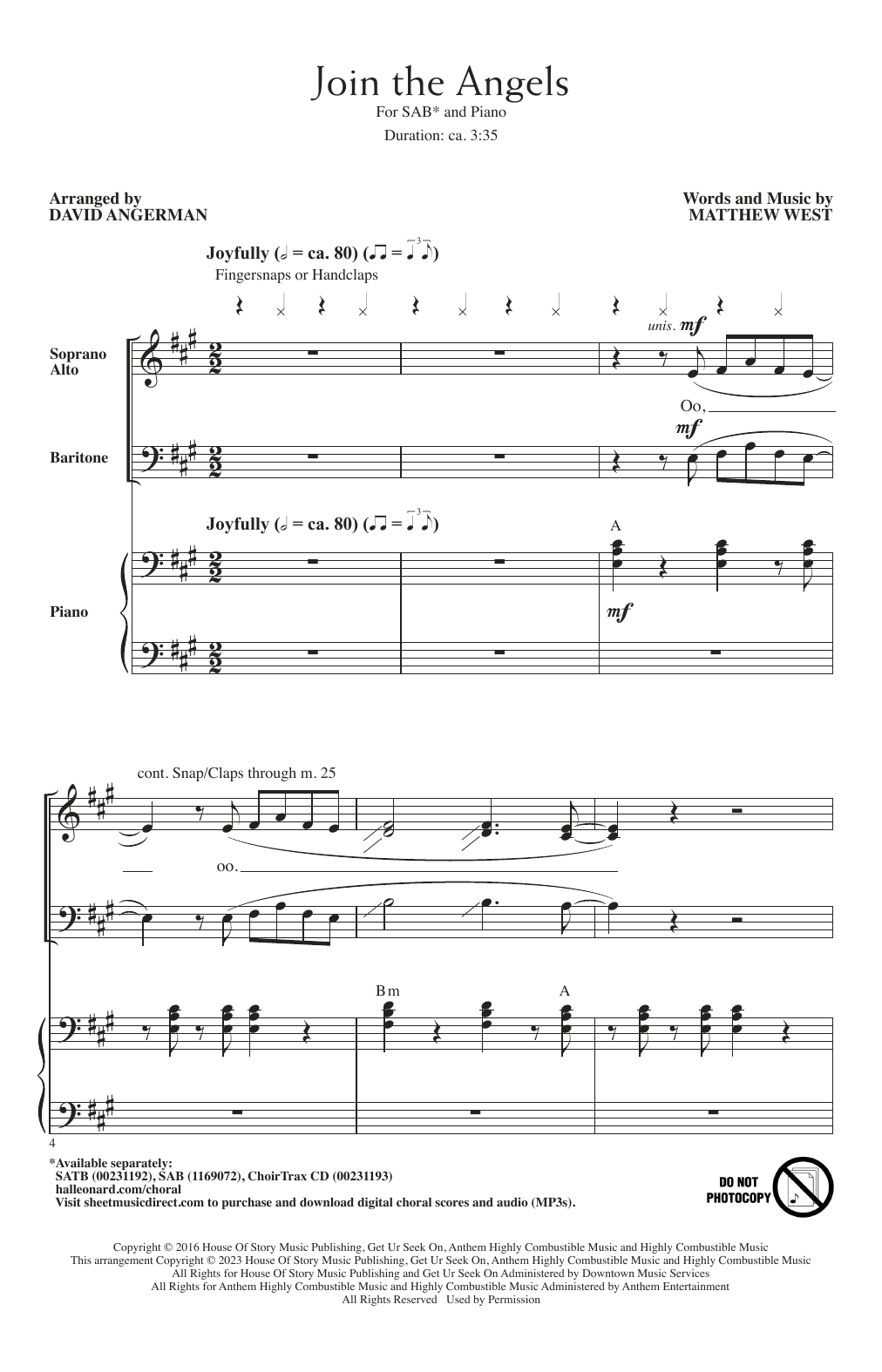 Download Matthew West Join The Angels (arr. David Angerman) Sheet Music and learn how to play SAB Choir PDF digital score in minutes