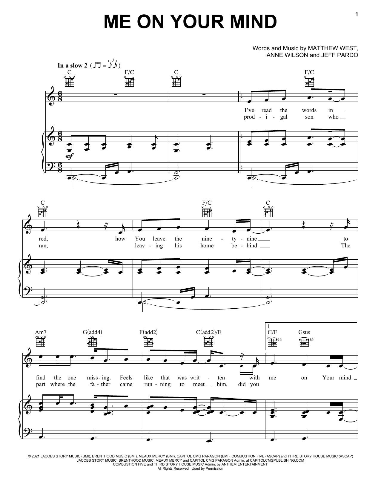 Download Matthew West Me On Your Mind Sheet Music and learn how to play Easy Piano PDF digital score in minutes