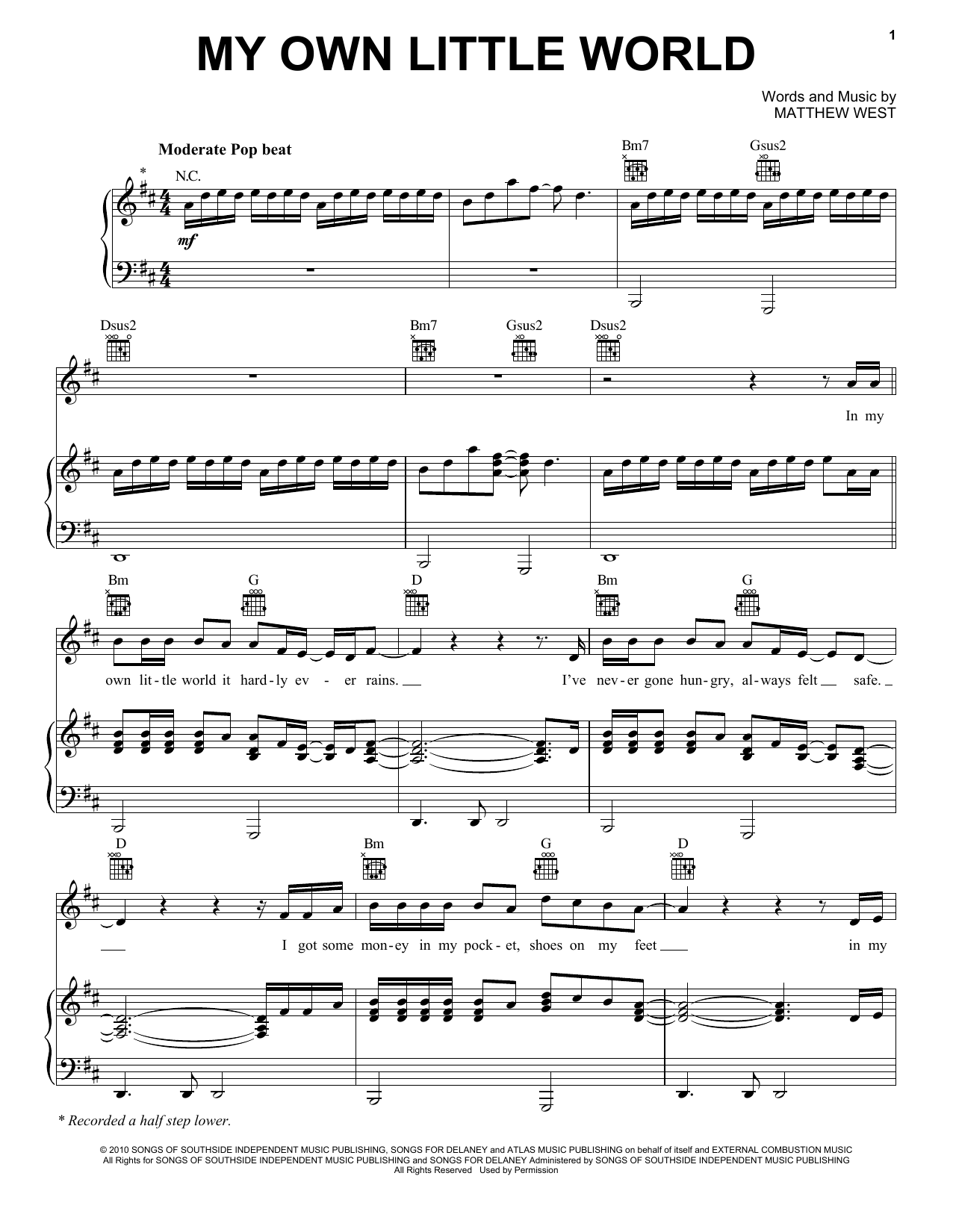 Download Matthew West My Own Little World Sheet Music and learn how to play Piano, Vocal & Guitar (Right-Hand Melody) PDF digital score in minutes