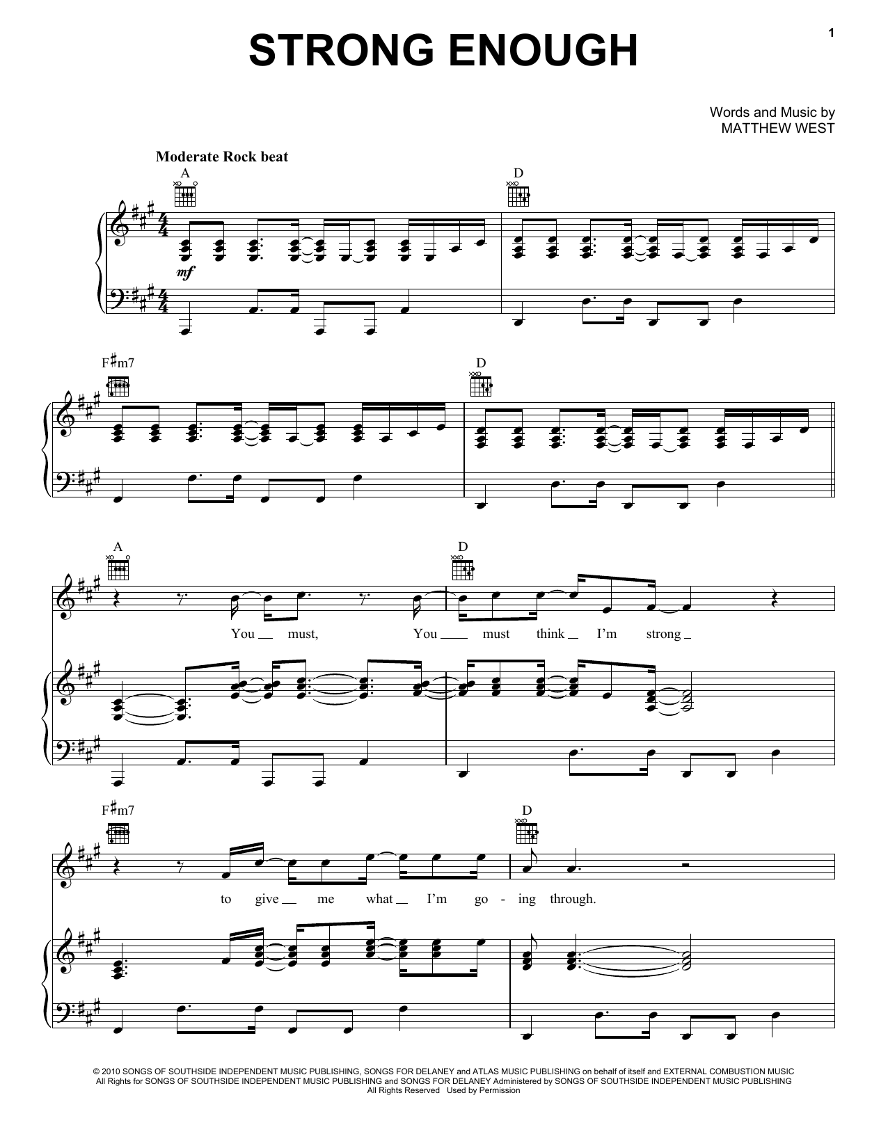 Download Matthew West Strong Enough Sheet Music and learn how to play Piano, Vocal & Guitar (Right-Hand Melody) PDF digital score in minutes