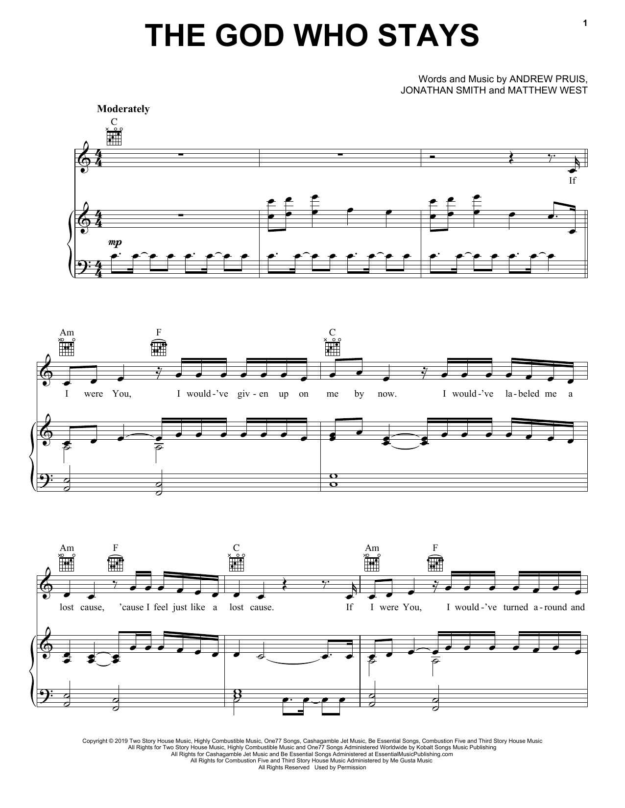 Download Matthew West The God Who Stays Sheet Music and learn how to play Piano, Vocal & Guitar Chords (Right-Hand Melody) PDF digital score in minutes