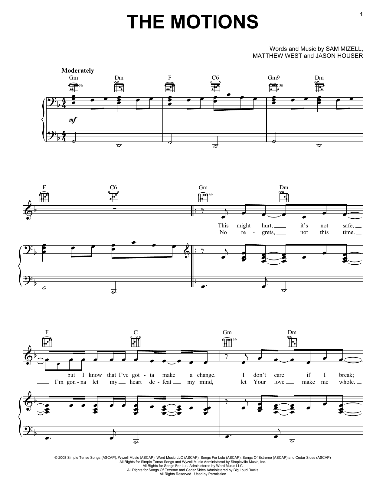 Download Matthew West The Motions Sheet Music and learn how to play Piano, Vocal & Guitar (Right-Hand Melody) PDF digital score in minutes