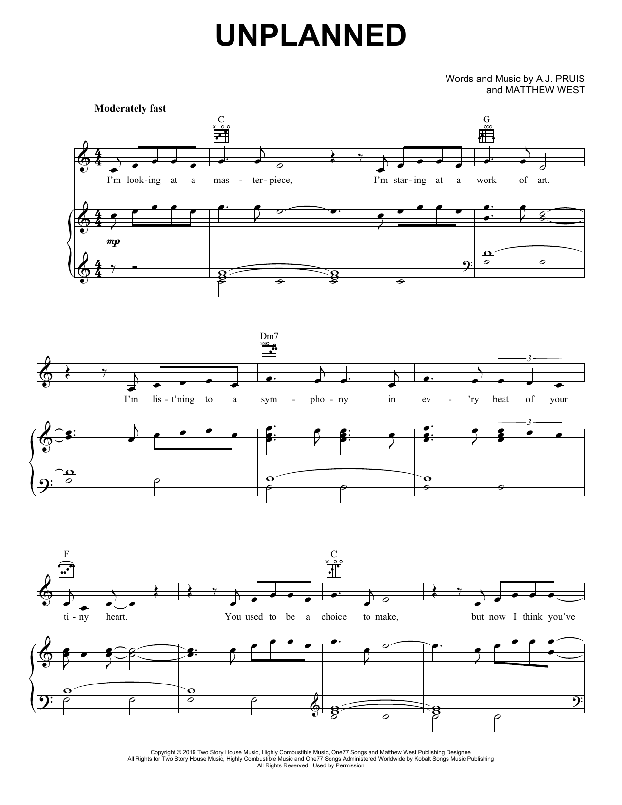 Download Matthew West Unplanned Sheet Music and learn how to play Piano, Vocal & Guitar Chords (Right-Hand Melody) PDF digital score in minutes
