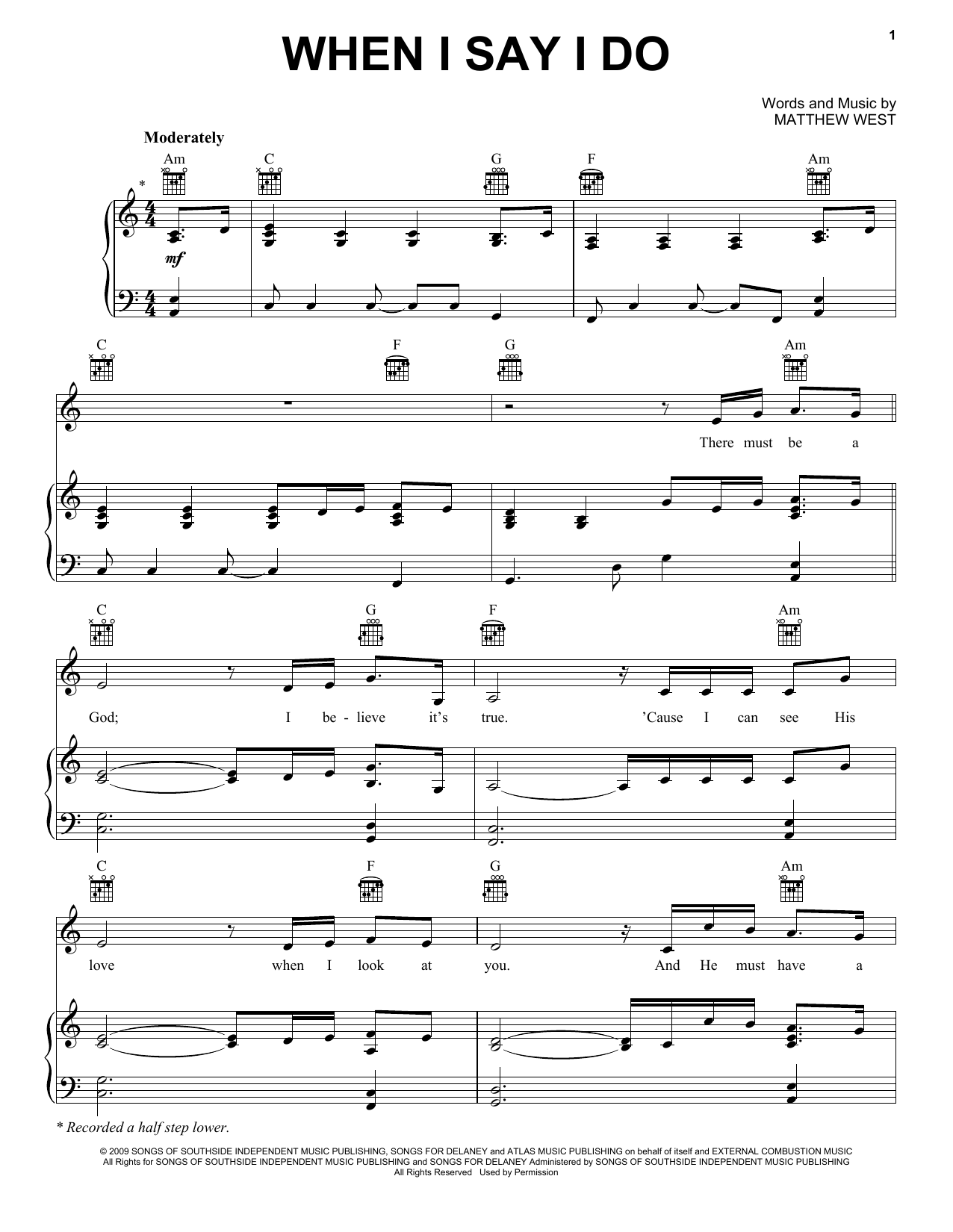 Download Matthew West When I Say I Do Sheet Music and learn how to play Piano, Vocal & Guitar (Right-Hand Melody) PDF digital score in minutes